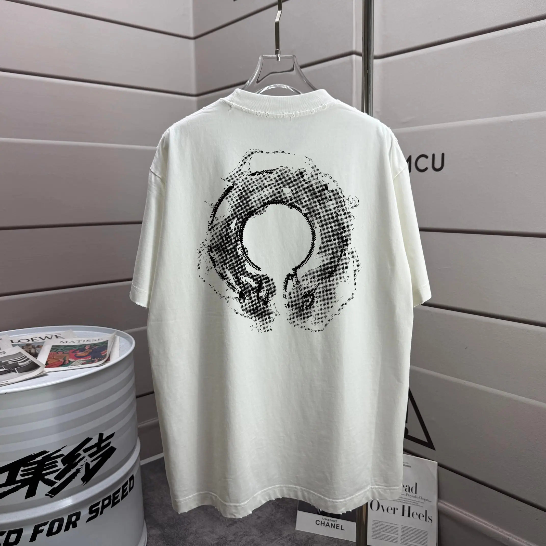 Distressed Graphic Print Cotton T-Shirt D14015604