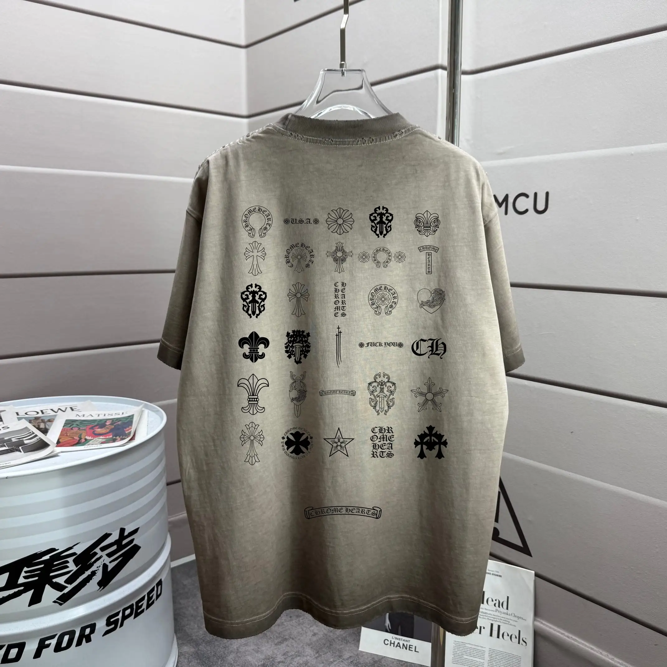 Multi-Logo Graphic Washed Cotton T-Shirt D14015610