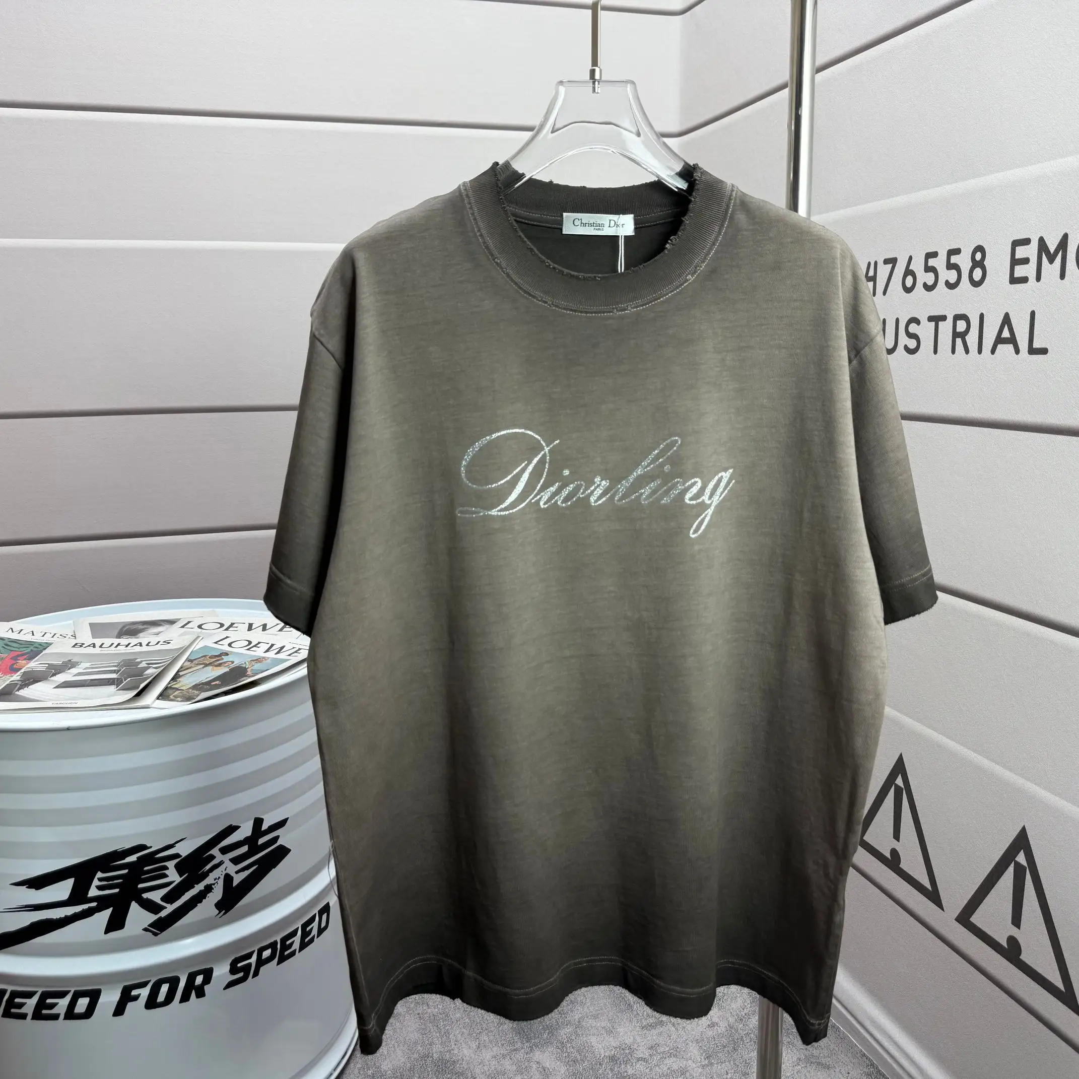 Diorling Logo Distressed Cotton T-Shirt D14012537