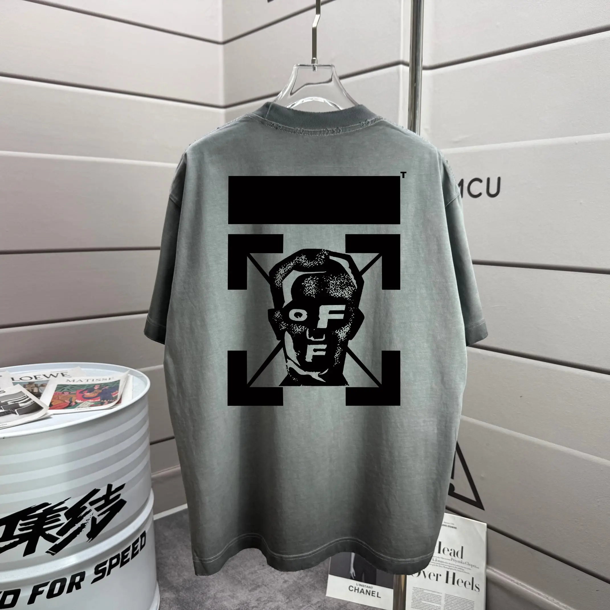 Distressed Washed Cotton Graphic T-Shirt D14015633