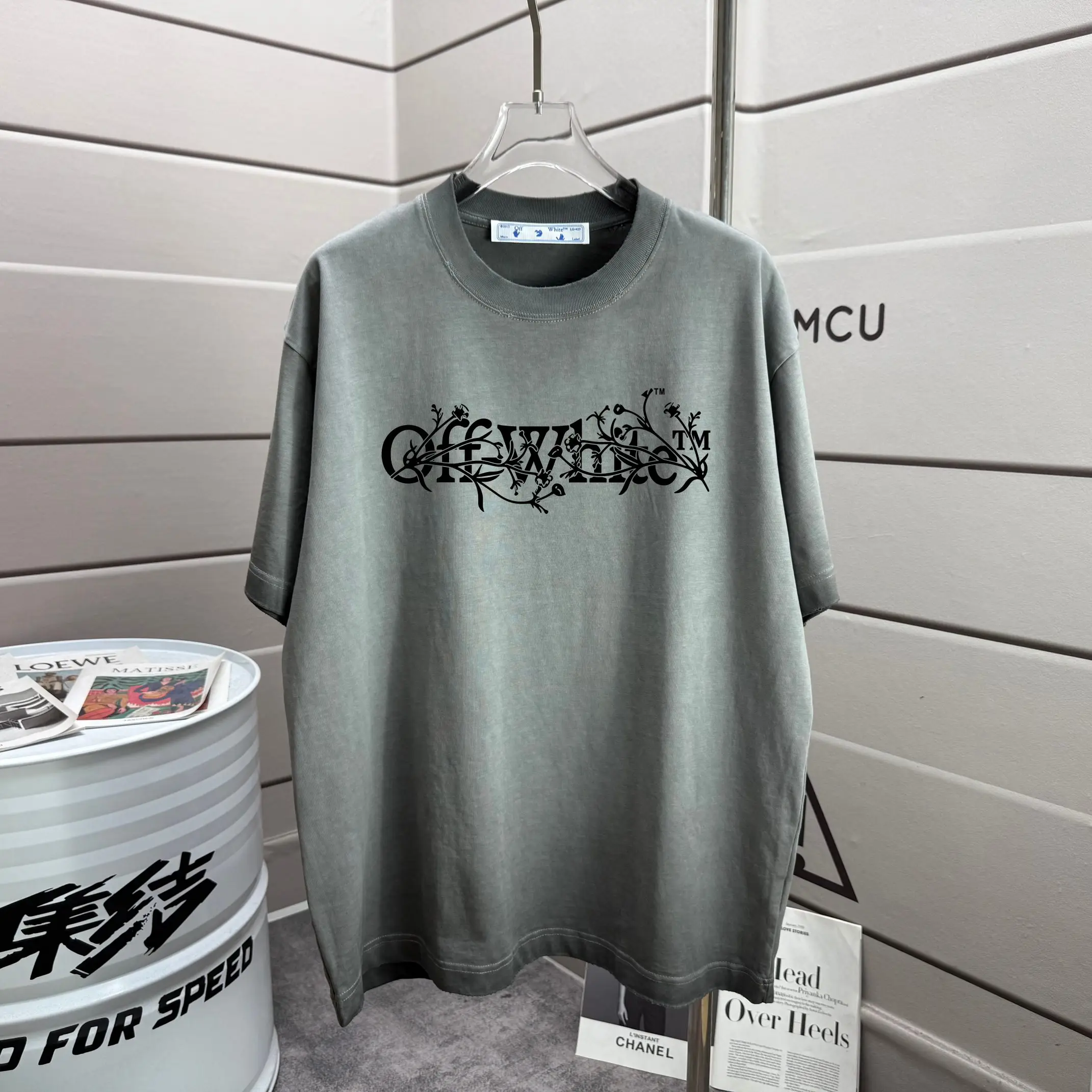 Floral Logo Graphic Washed Cotton T-Shirt D14012571
