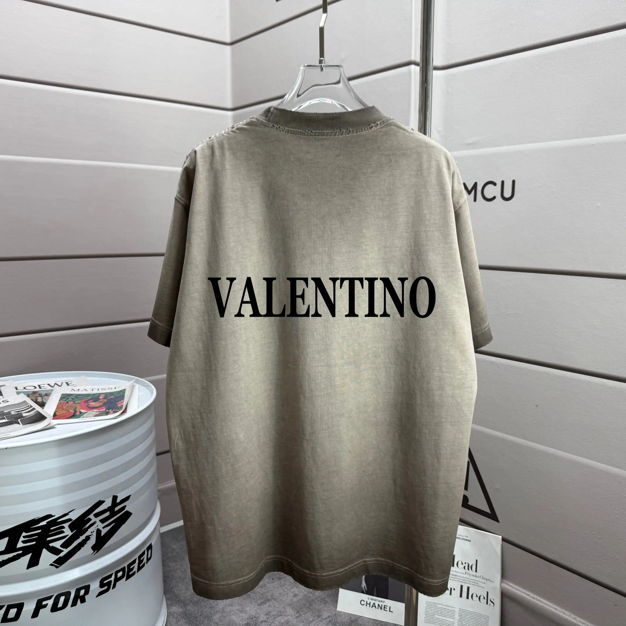Logo Print Distressed Washed Cotton T-Shirt D14015622