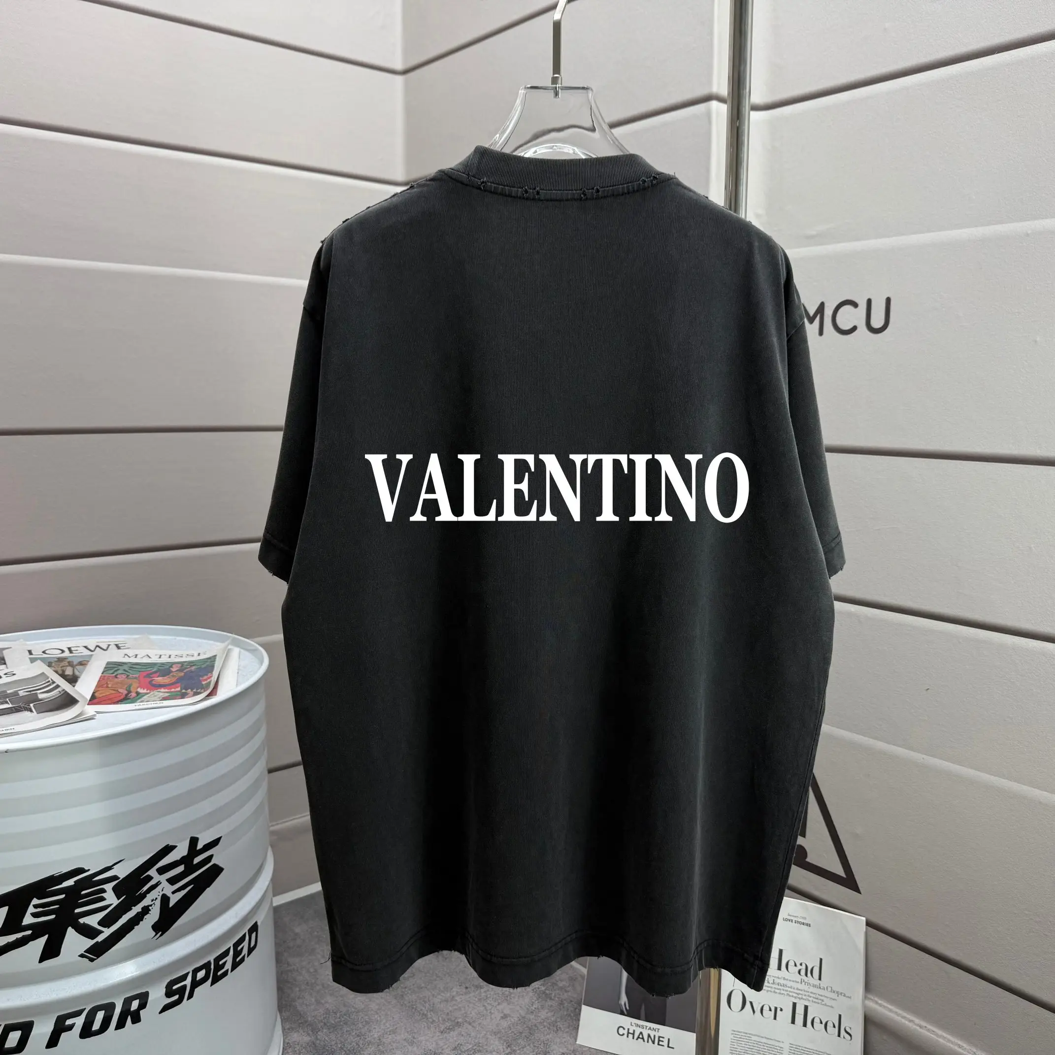 Logo Print Distressed Washed Cotton T-Shirt D14015619