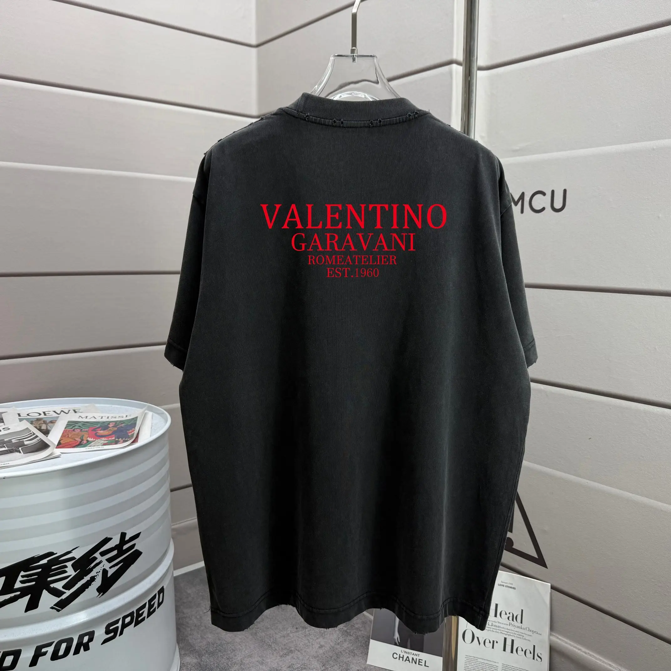 VLogo Print Washed Cotton T-Shirt D14015567 — view 2