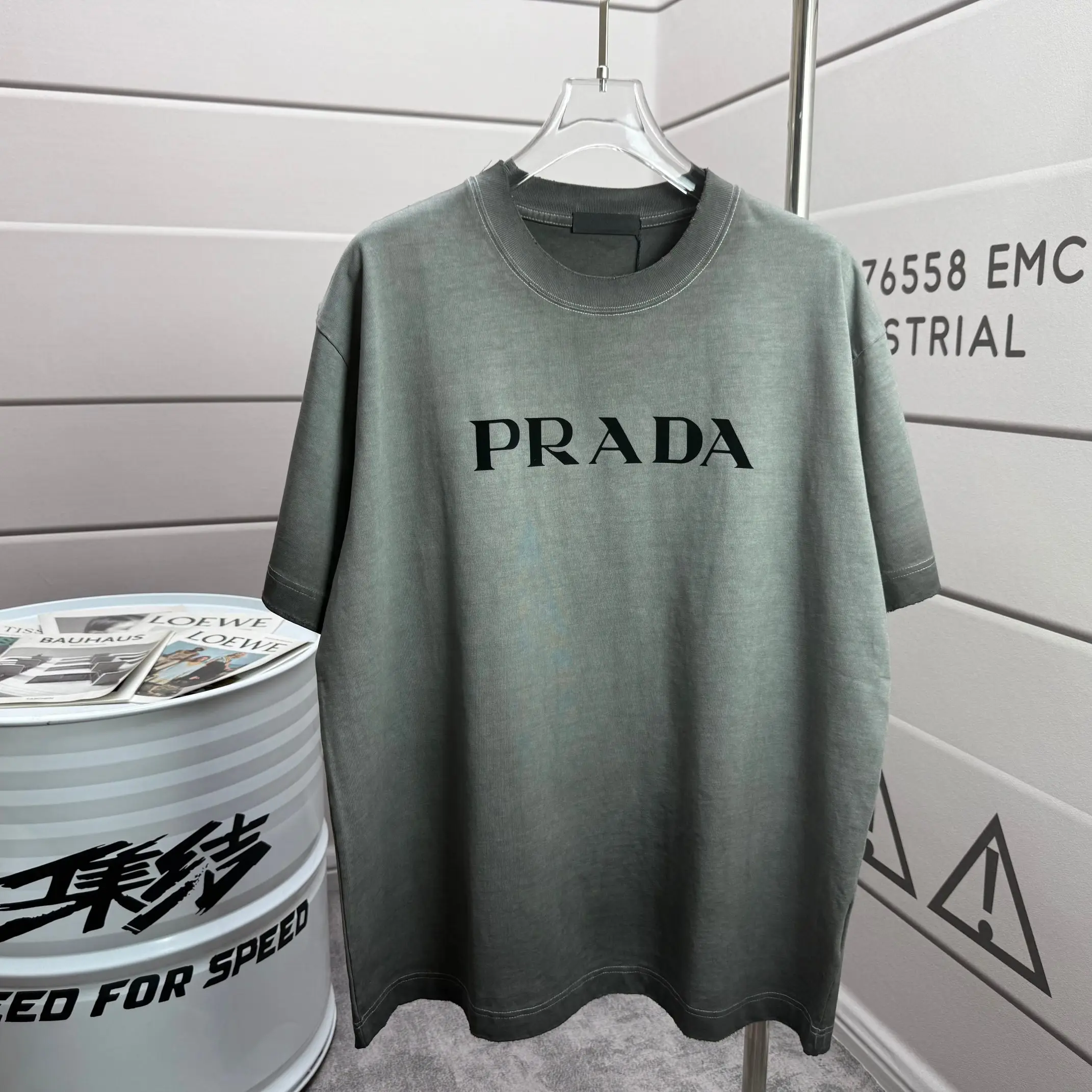 Logo Flocked Washed Cotton T-Shirt D14512542