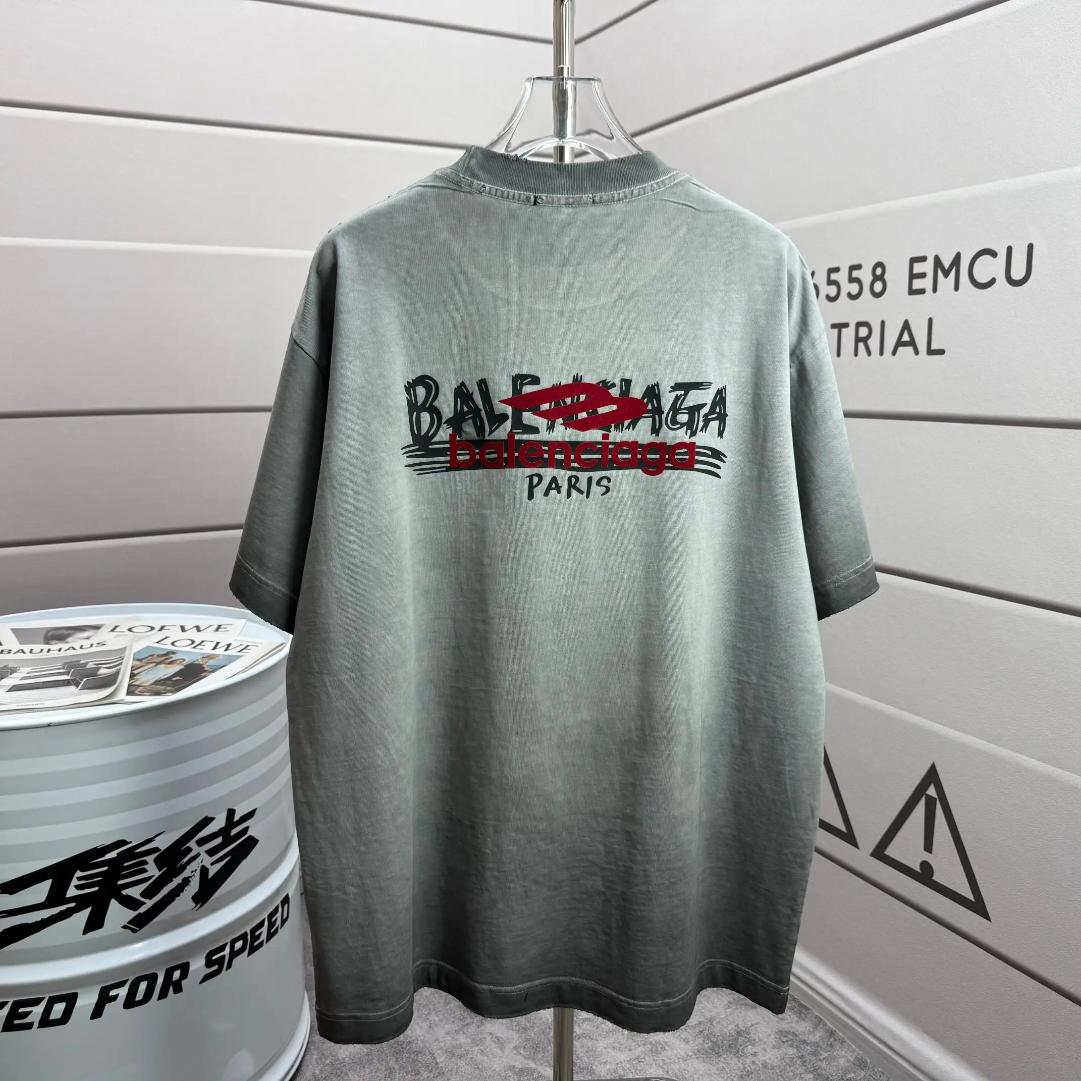 Logo Print Distressed Washed Cotton T-Shirt D15015548