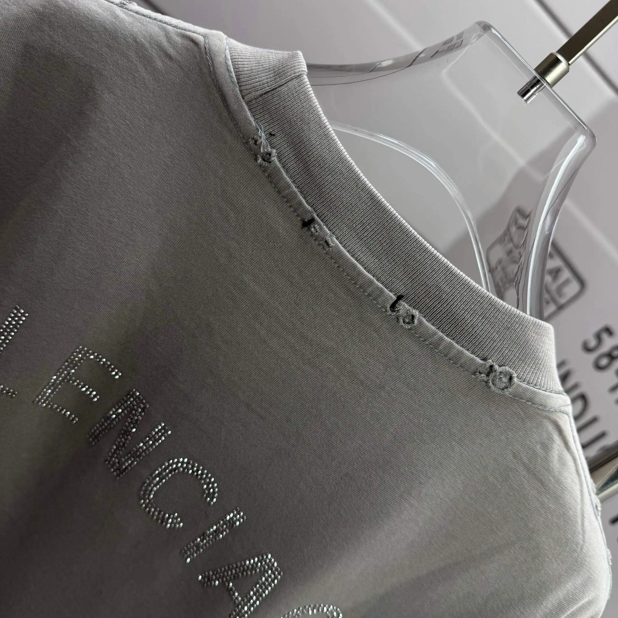 Rhinestone Logo Distressed Cotton T-Shirt D15015514 — view 8