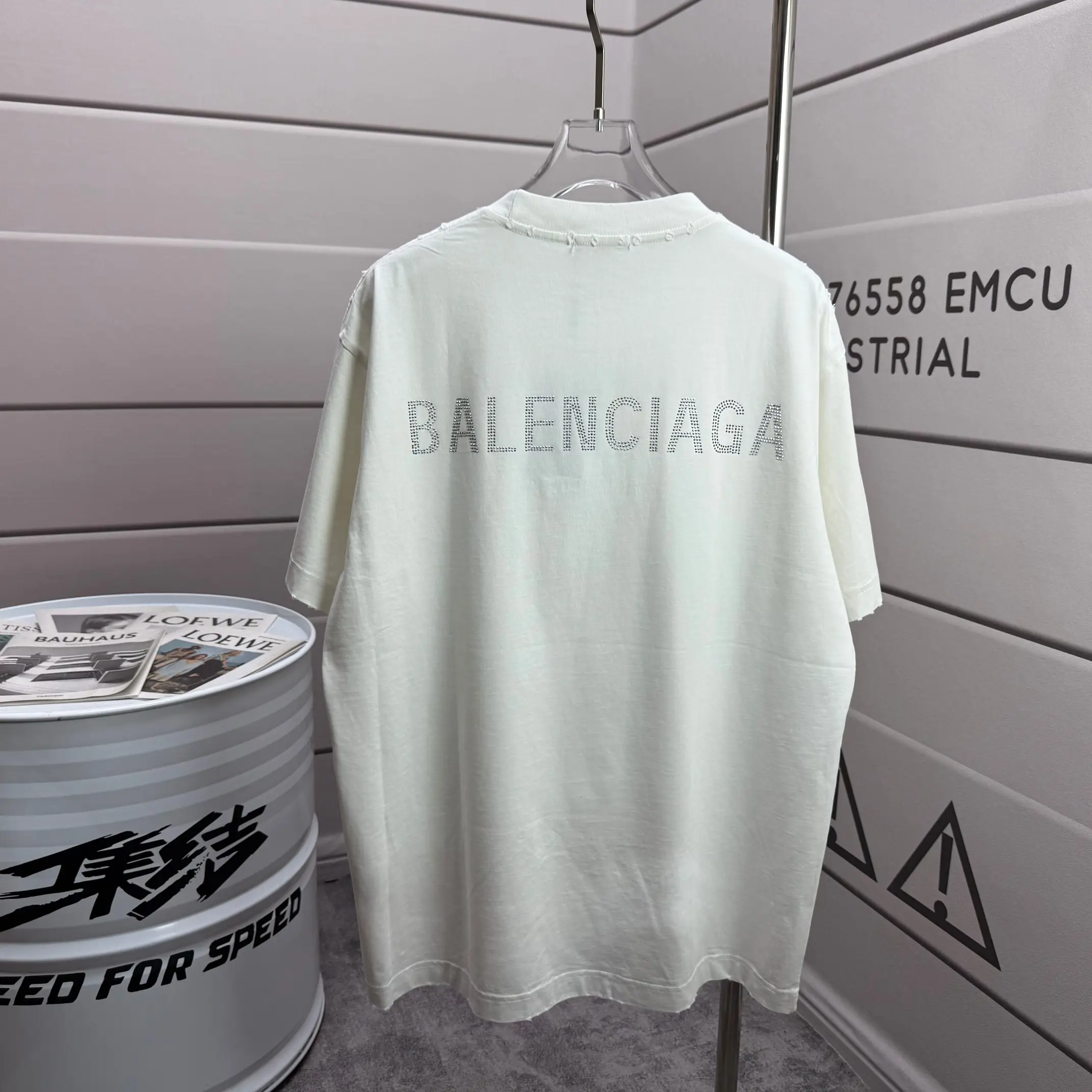 Distressed Rhinestone Logo Oversized T-Shirt D15015512