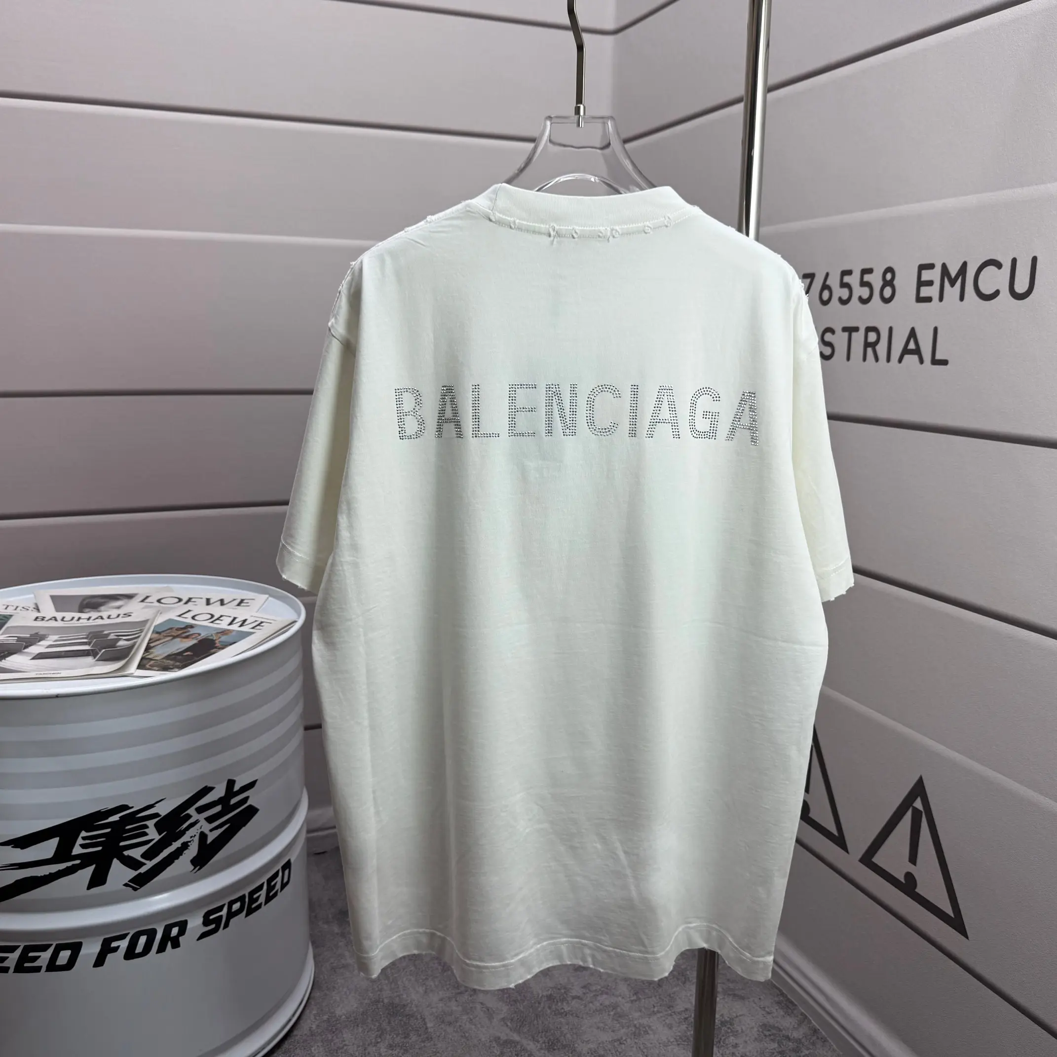 Distressed Rhinestone Logo Oversized T-Shirt D15015512