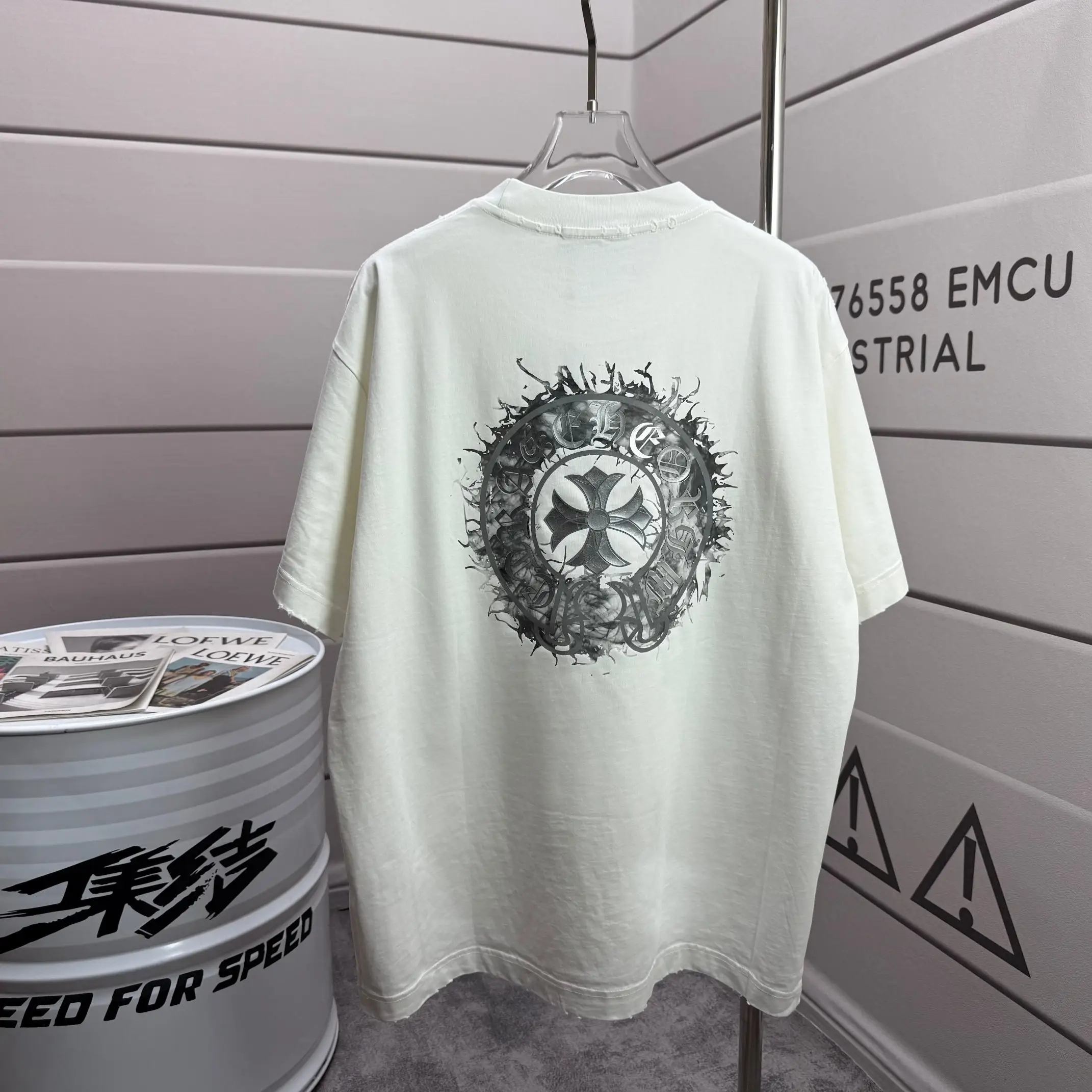 Distressed Graphic Print Cotton T-Shirt D15015525