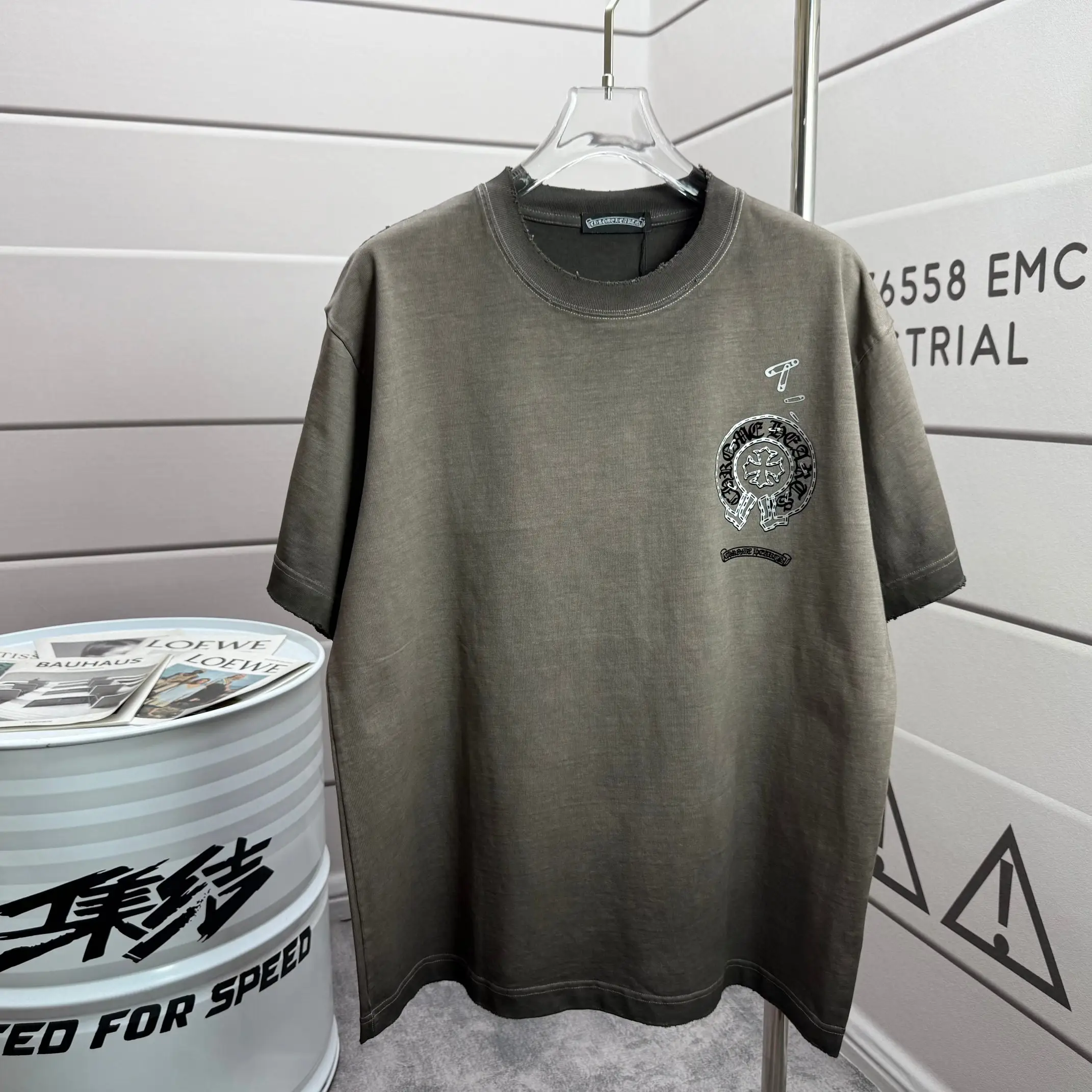 Distressed Logo Print Cotton T-Shirt D15012521