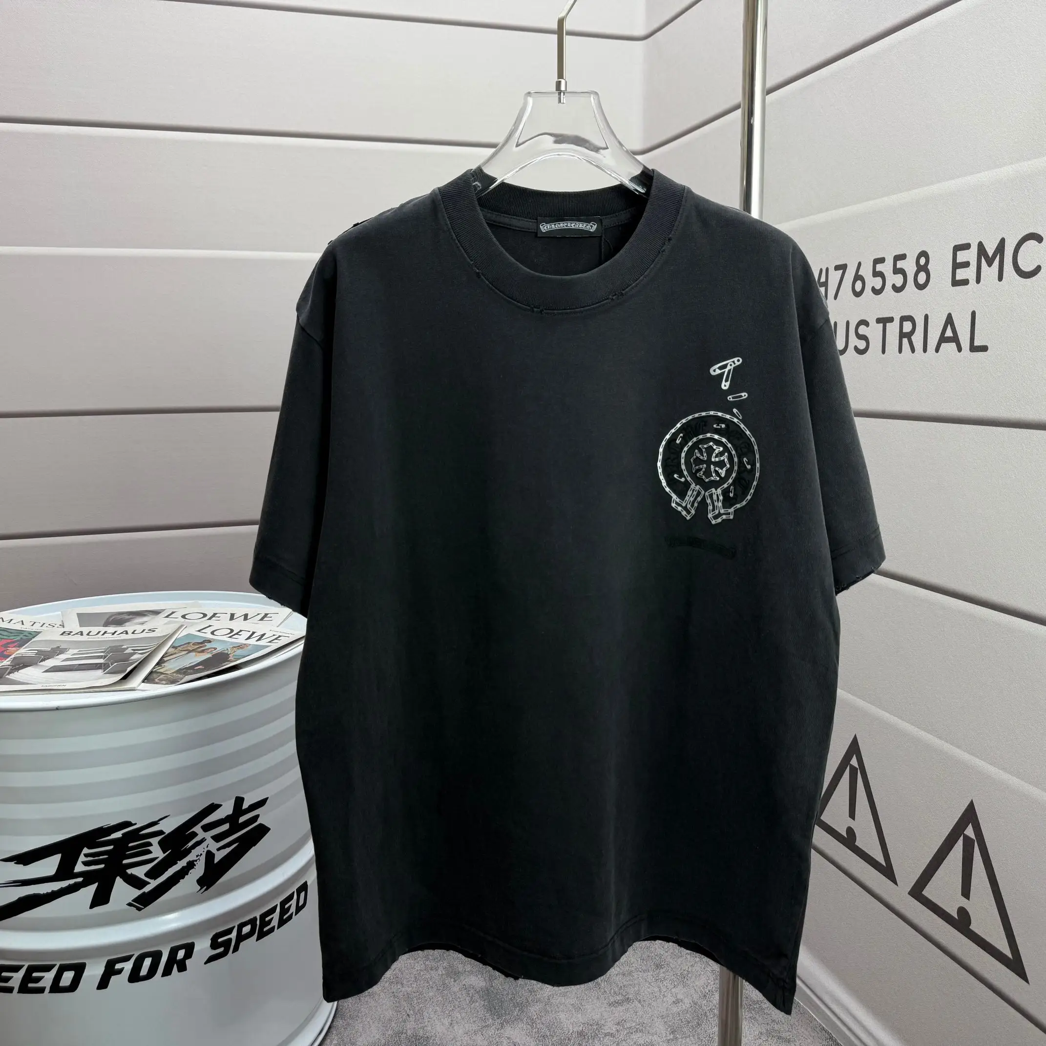 Distressed Logo Print Cotton T-Shirt D15012519