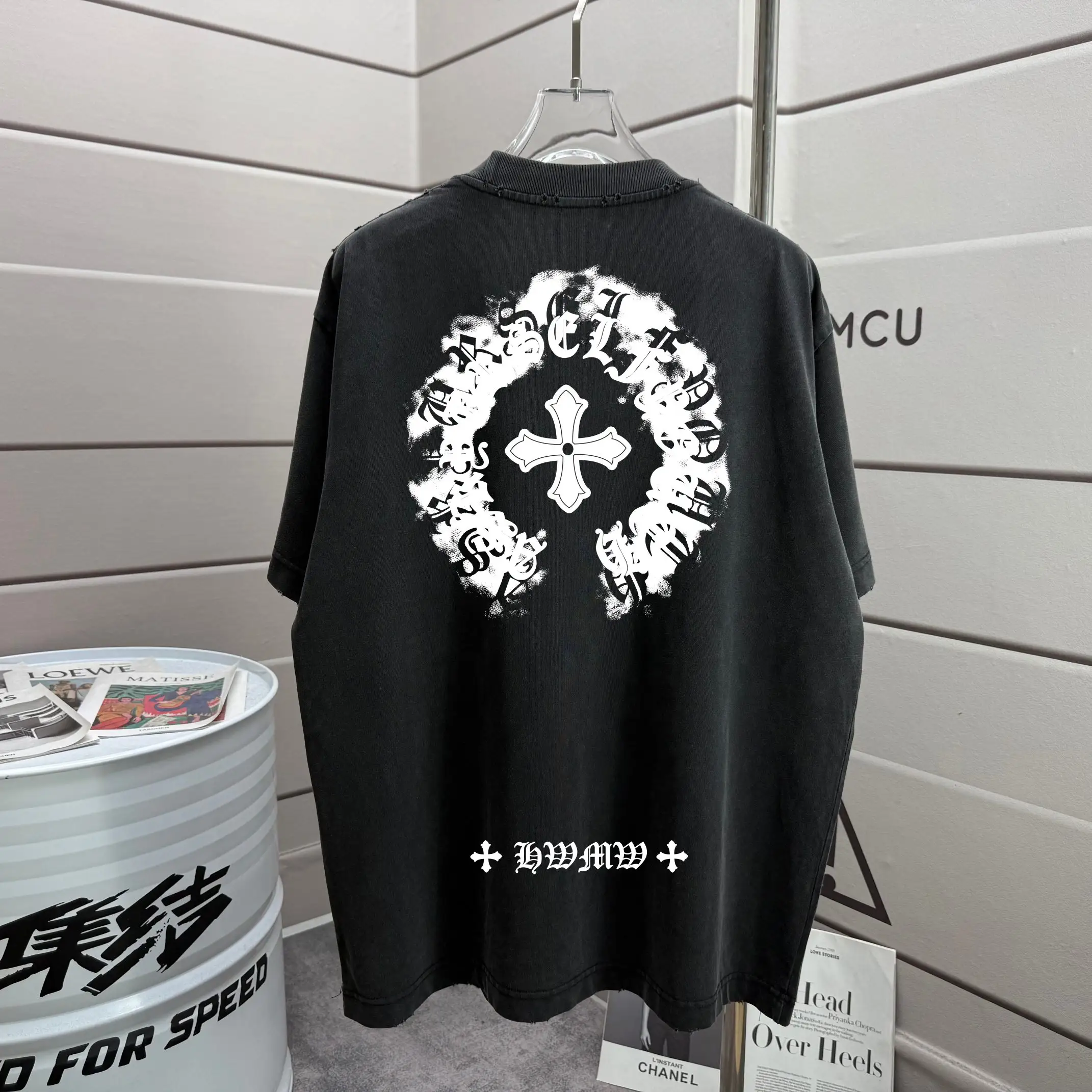 Distressed Washed Cotton Graphic T-Shirt D16013277