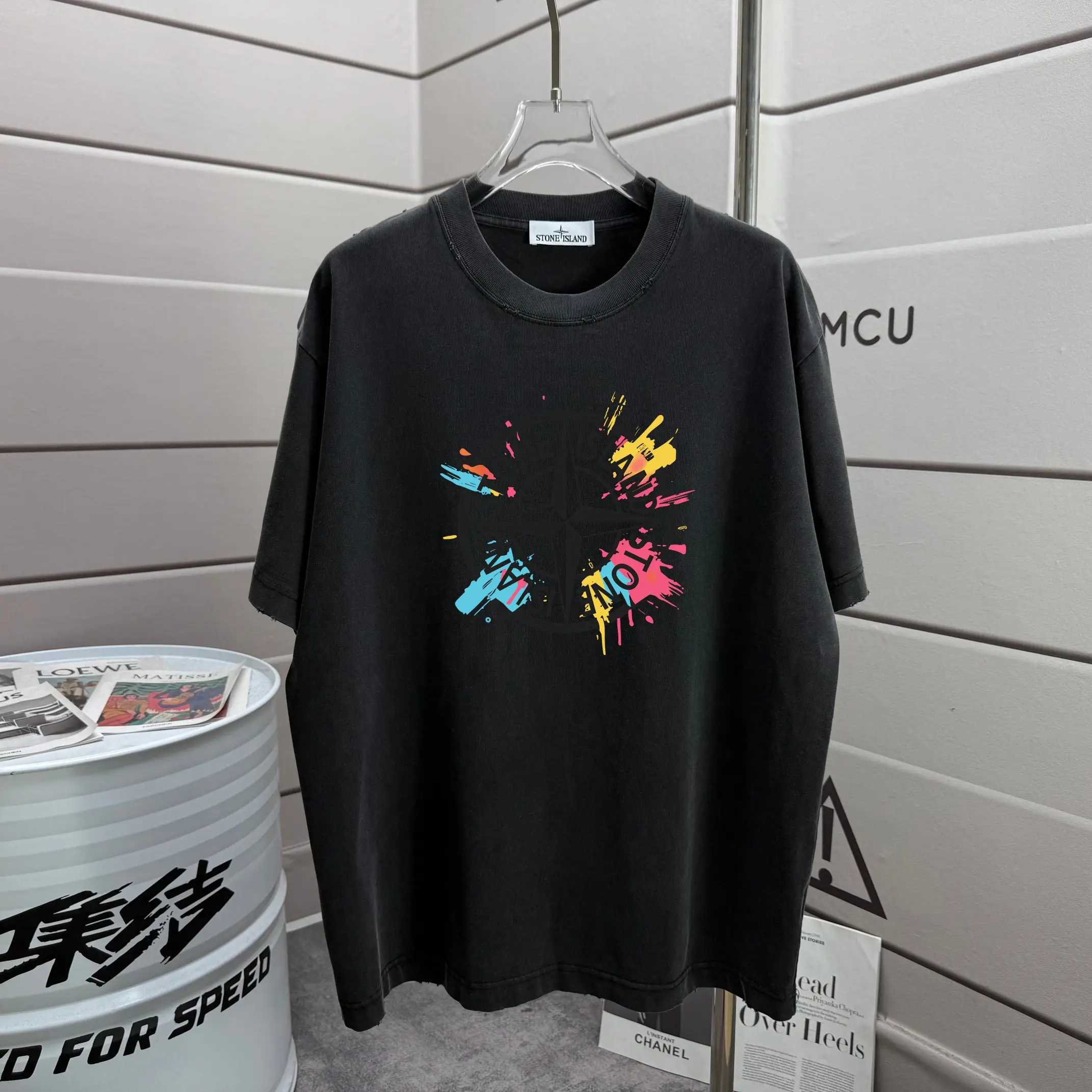 Distressed Logo Graphic Cotton T-Shirt D16013308
