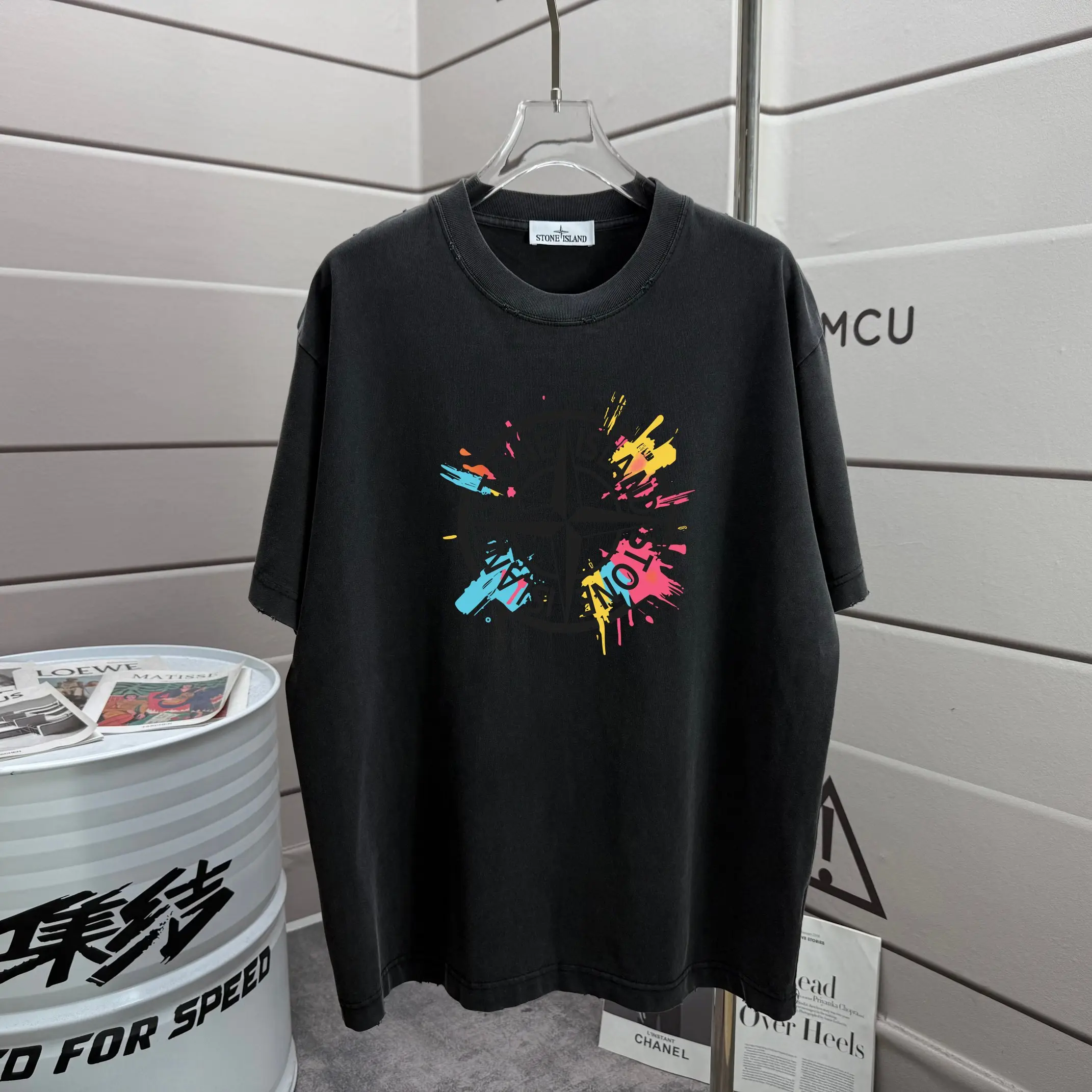 Distressed Logo Graphic Cotton T-Shirt D16013308