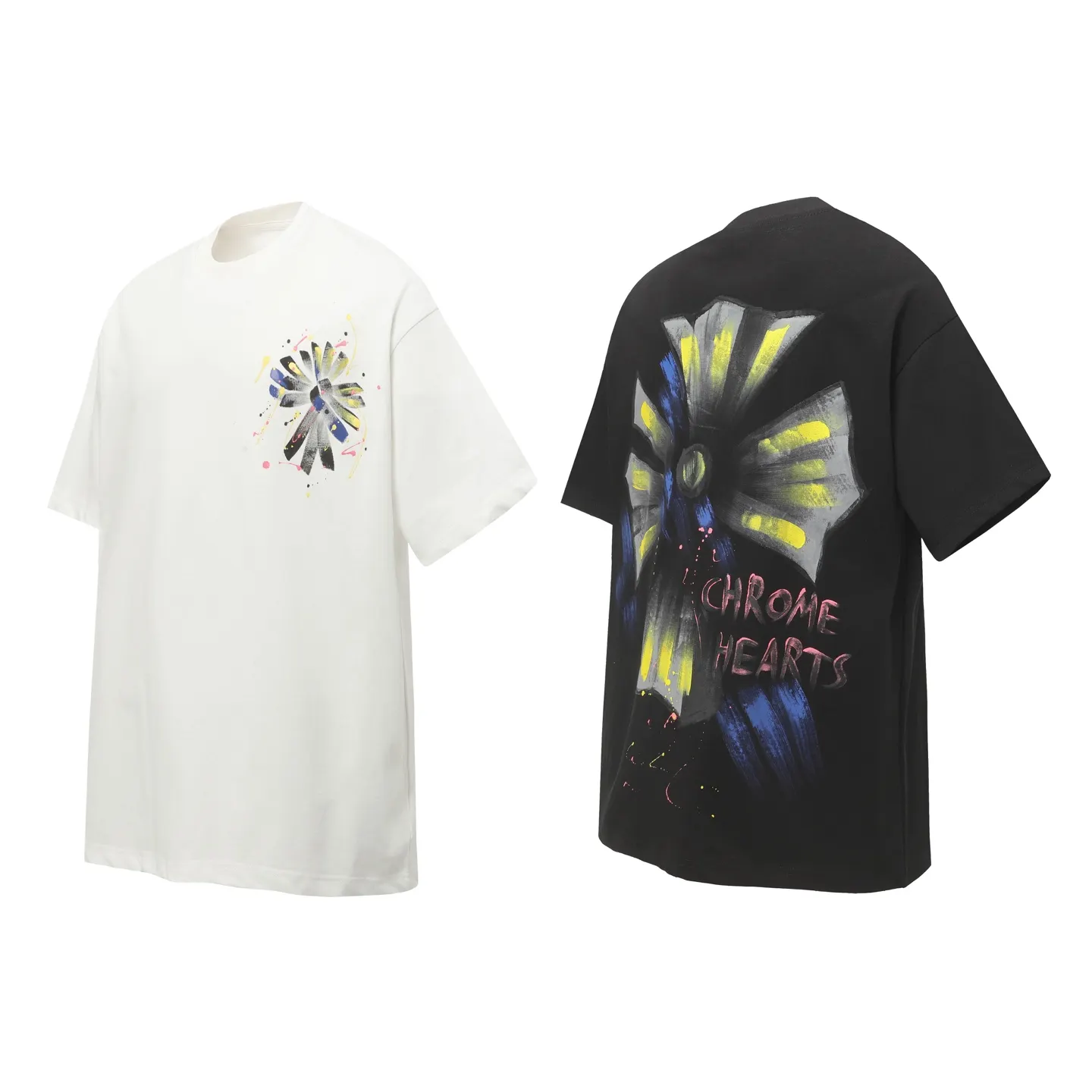 Hand-Painted Cross Print Cotton T-Shirt D10514044