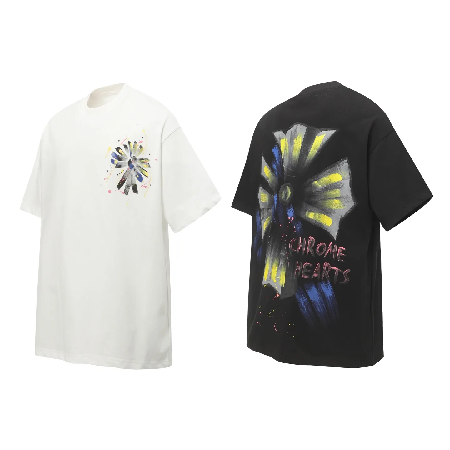 Hand-Painted Cross Print Cotton T-Shirt D10514044