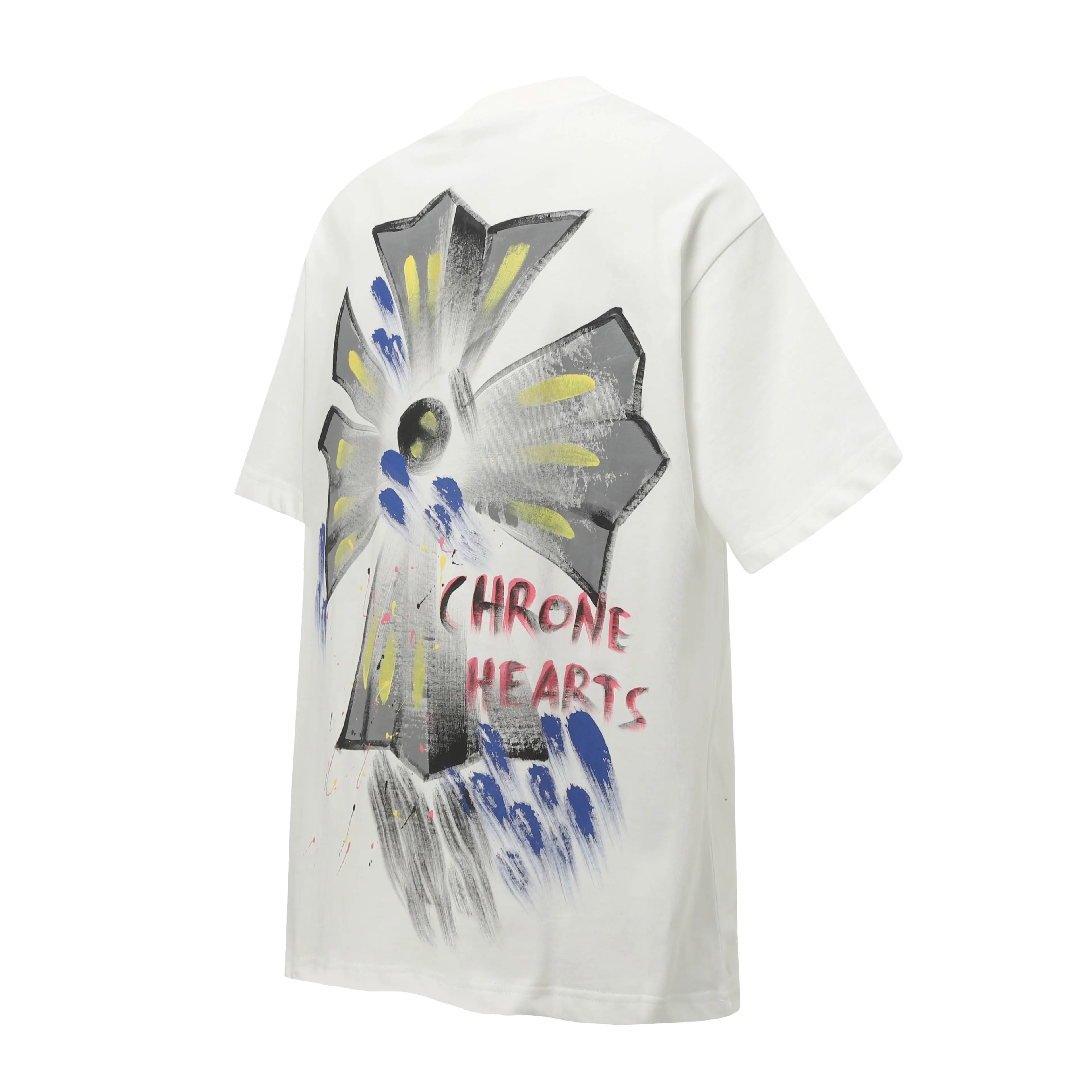 Hand-Painted Cross Print Cotton T-Shirt D10514044 — view 3