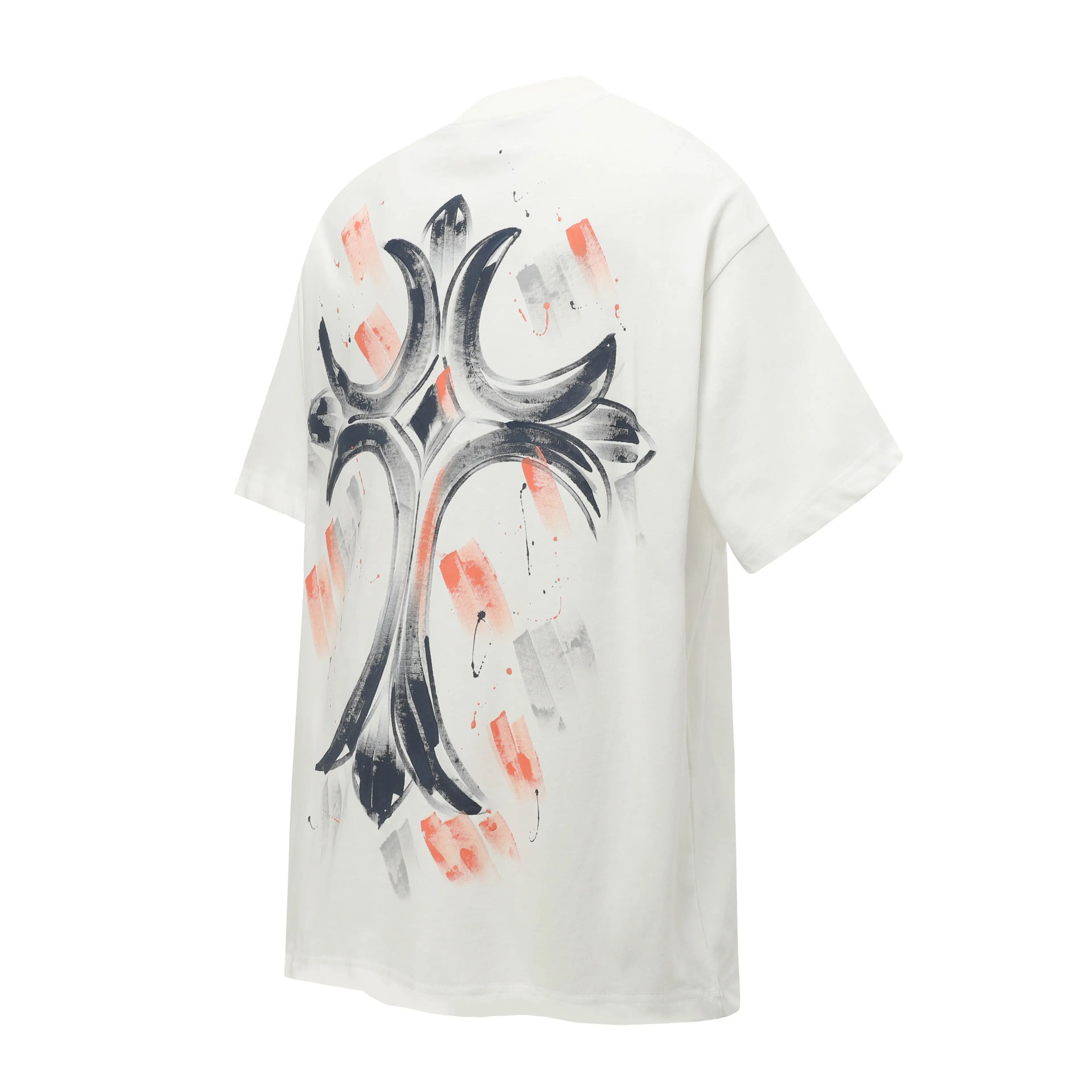 Hand-Painted Cross Print Cotton T-Shirt D10514035 — view 3