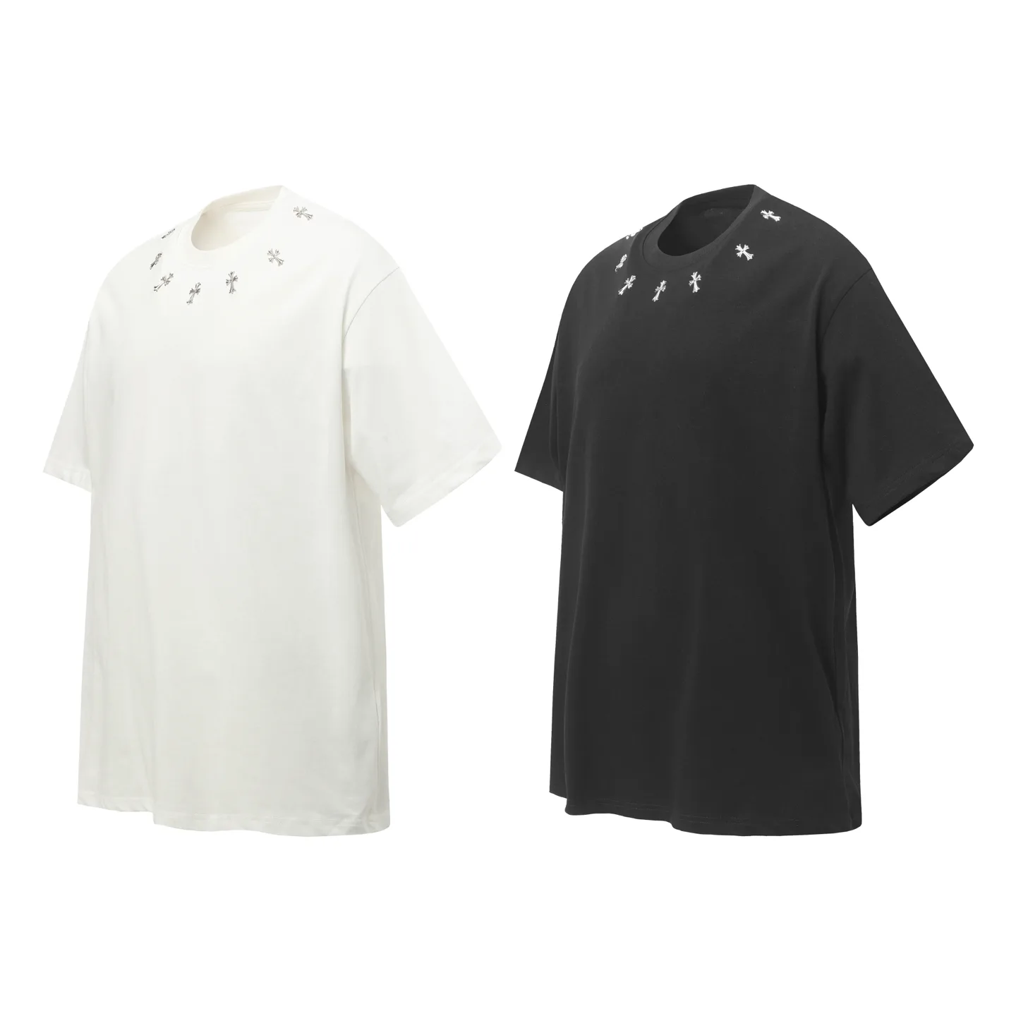 Rhinestone Cross Embellished Cotton T-Shirt D9514061