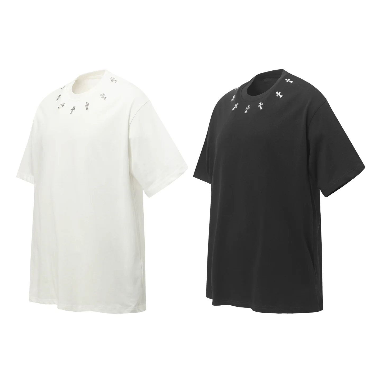 Rhinestone Cross Embellished Cotton T-Shirt D9514061
