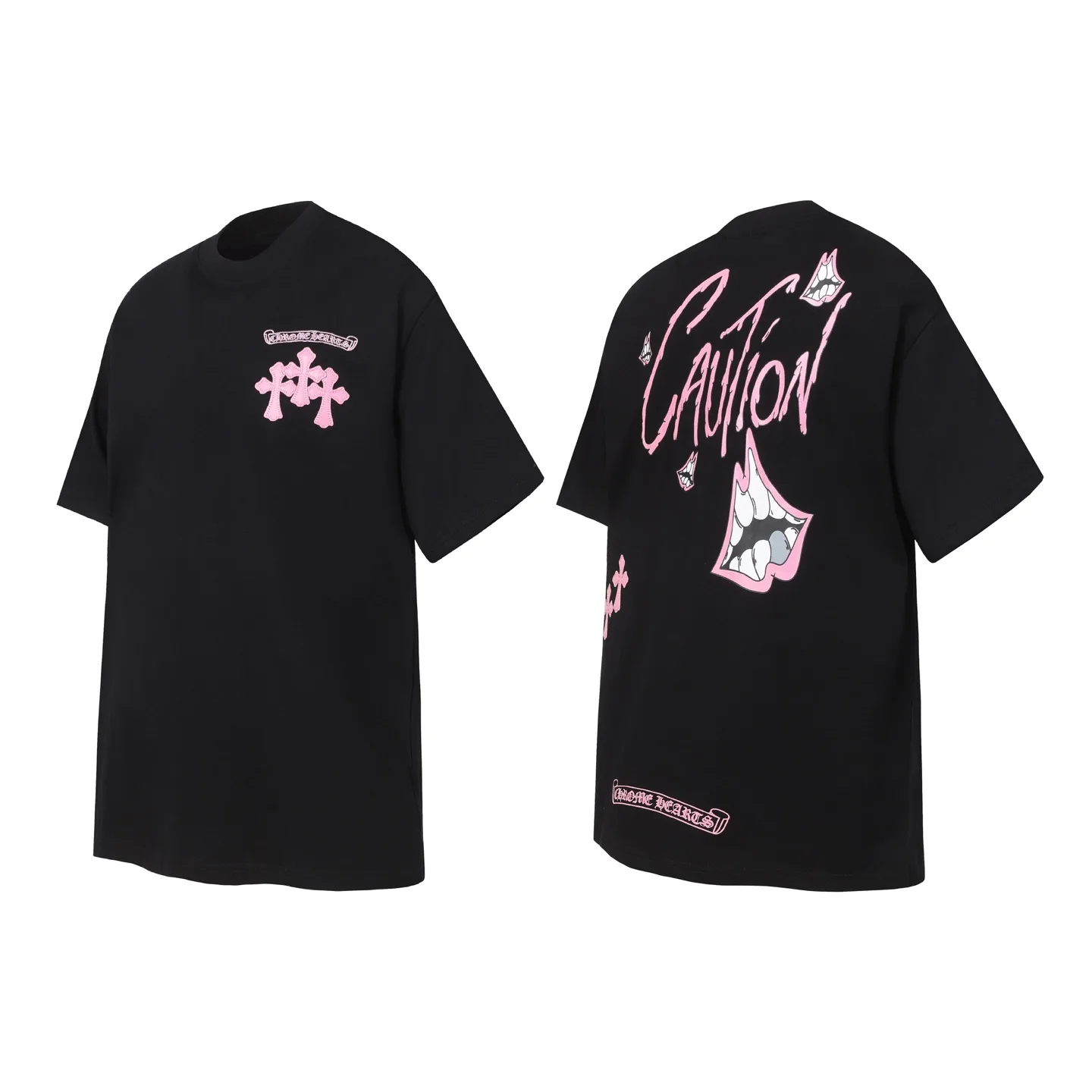 Caution Graffiti Embroidered Cotton T-Shirt D10014069