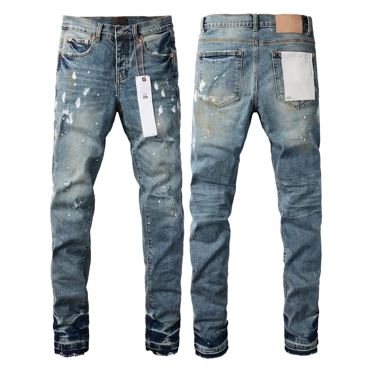 Paint-Splatter Distressed Slim-Fit Jeans D16023160