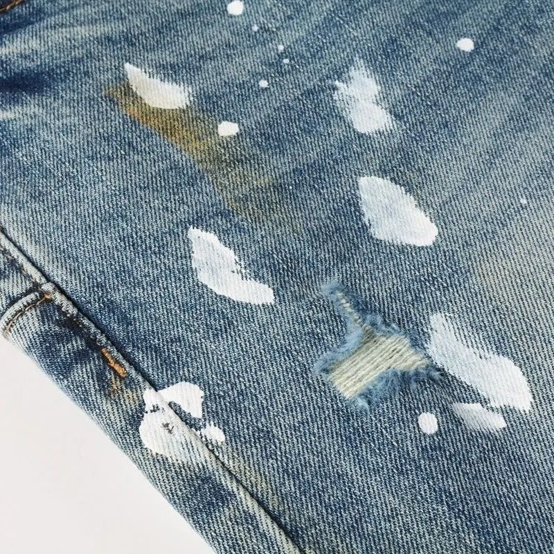 Paint-Splatter Distressed Slim-Fit Jeans D16023160 — view 6