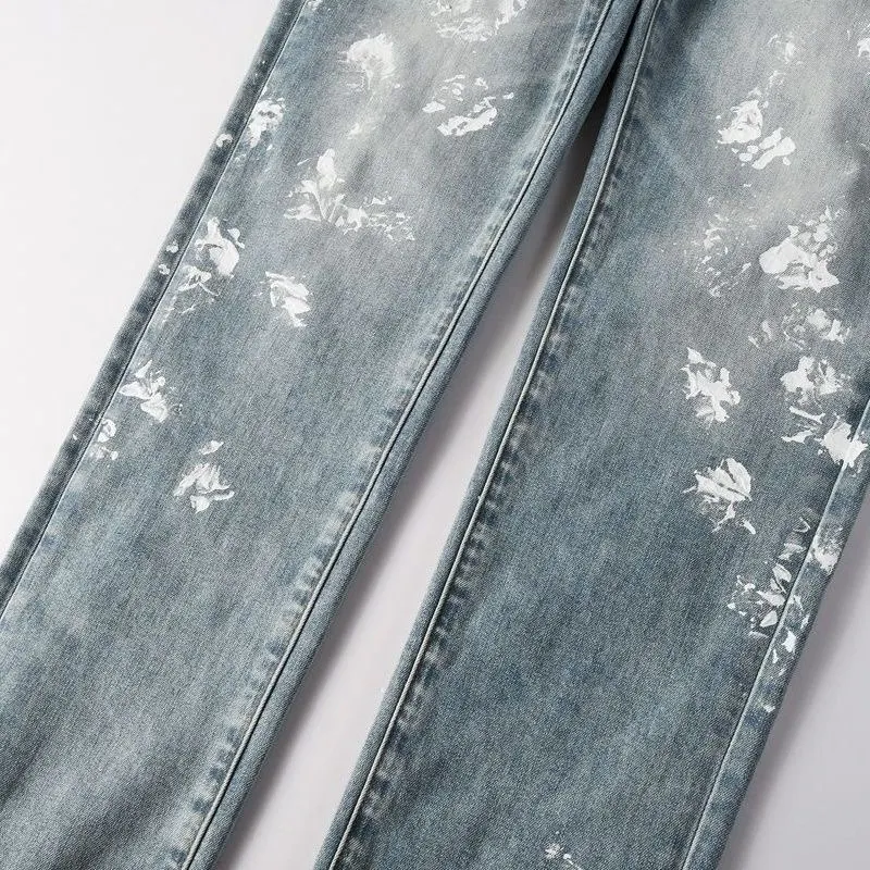 Paint-Splatter Slim-Fit Stretch Jeans D16023159 — view 7