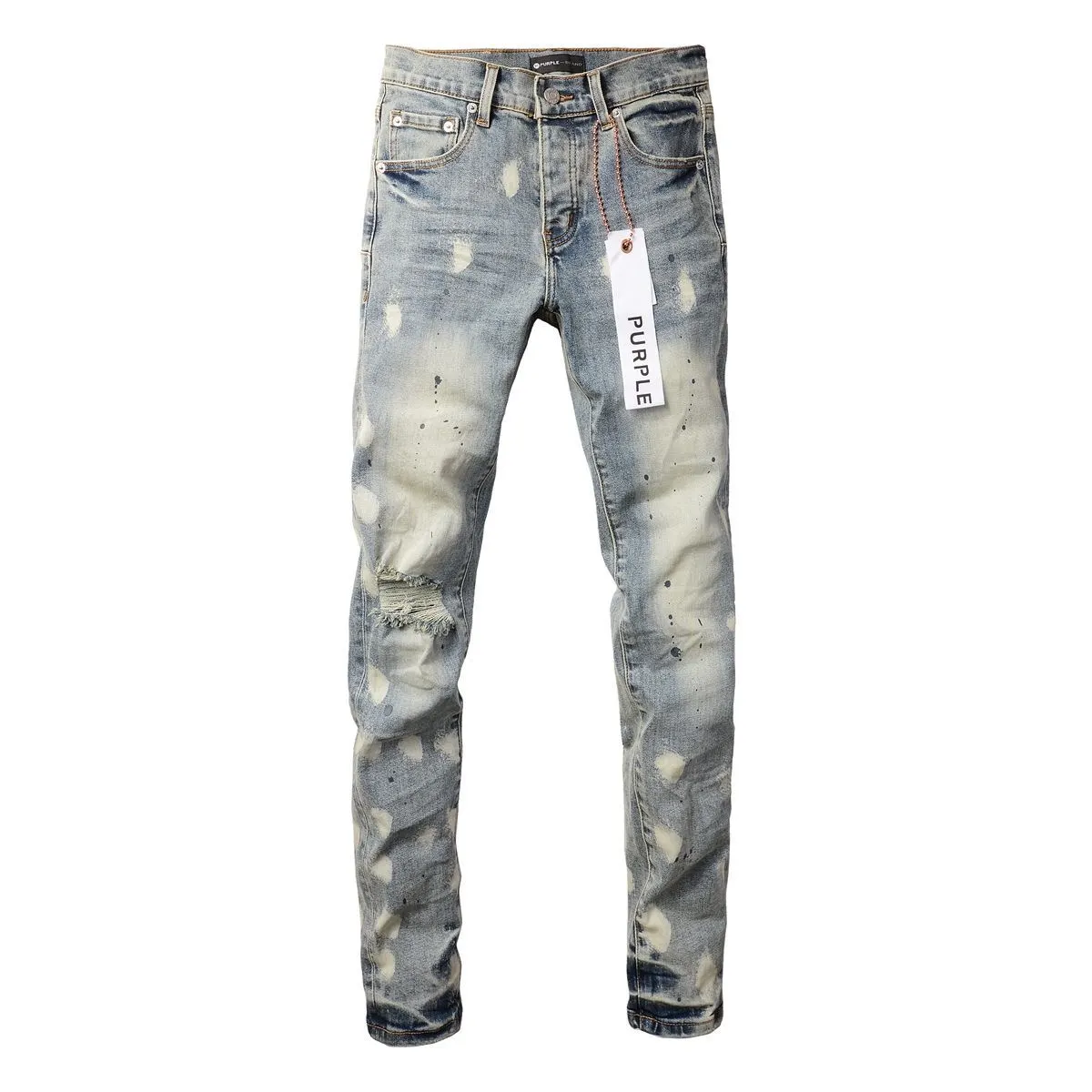 Distressed Paint-Splatter Slim-Fit Jeans D16023158 — view 2