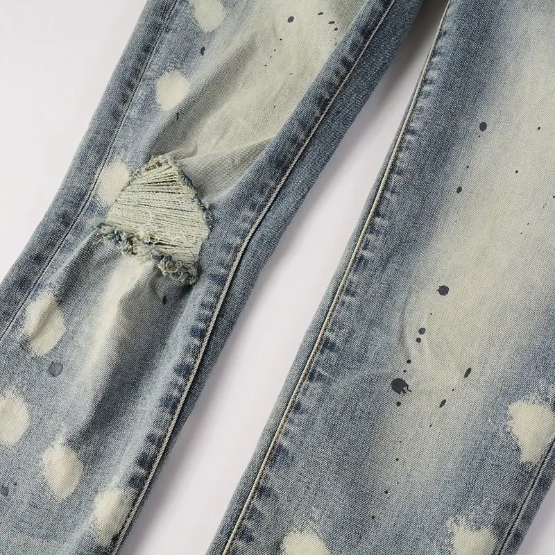 Distressed Paint-Splatter Slim-Fit Jeans D16023158 — view 6