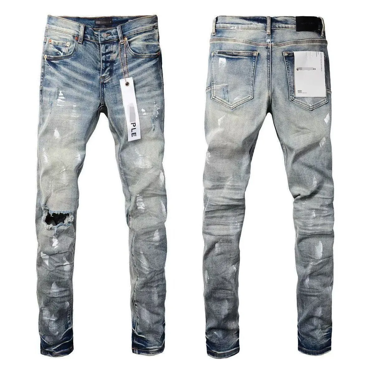 Distressed Paint-Splatter Slim-Fit Jeans D16023157