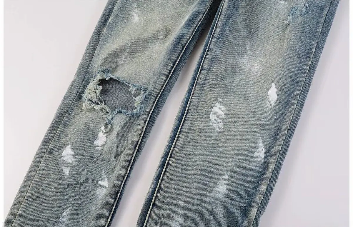 Distressed Paint-Splatter Slim-Fit Jeans D16023157 — view 6