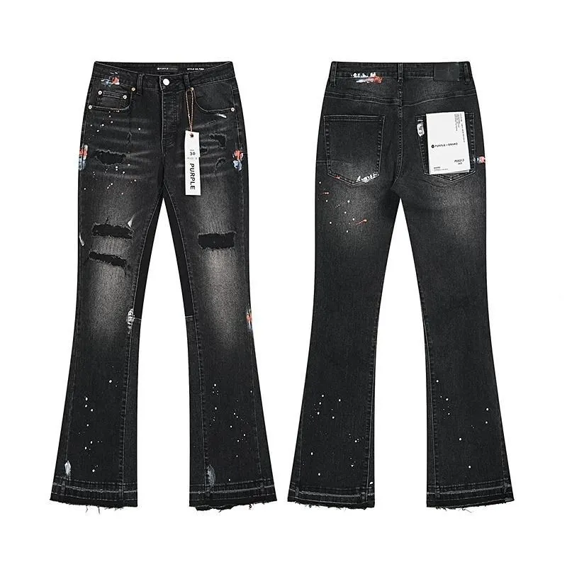 Distressed Paint-Splatter Slim-Fit Jeans D16023151