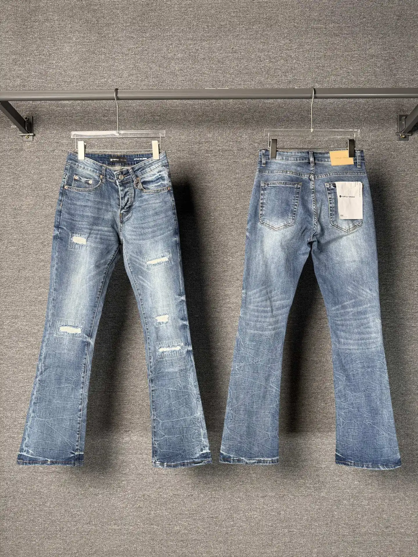 Distressed Bootcut Jeans with Patchwork Detail D19023140 — view 10