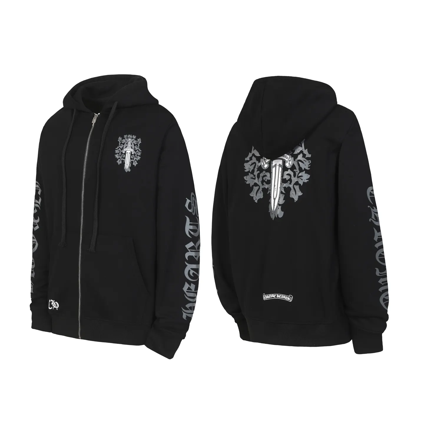 Dagger Print Zip-Up Hoodie D14513897