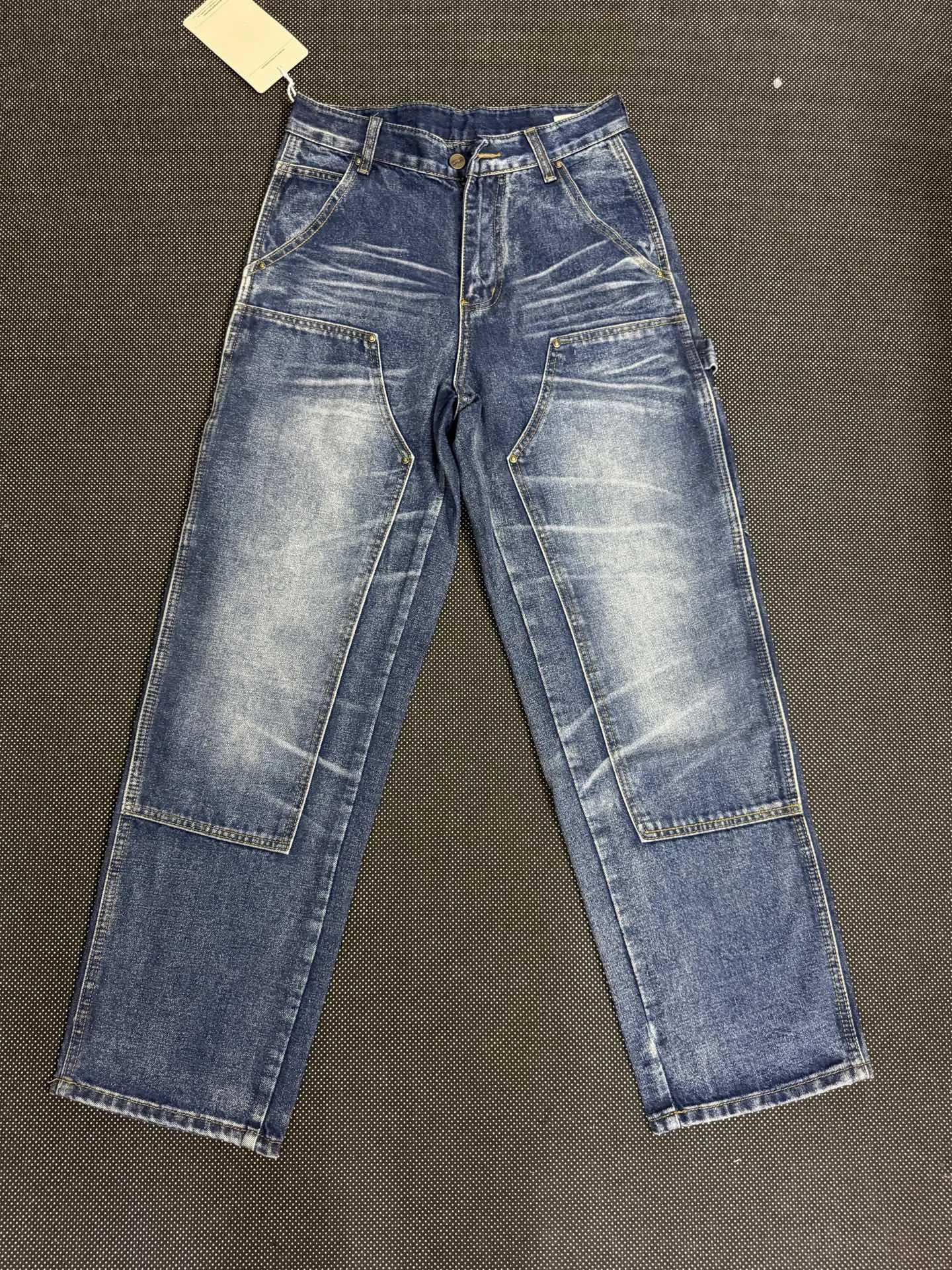 Double-Knee Washed Denim Work Pants D18023133