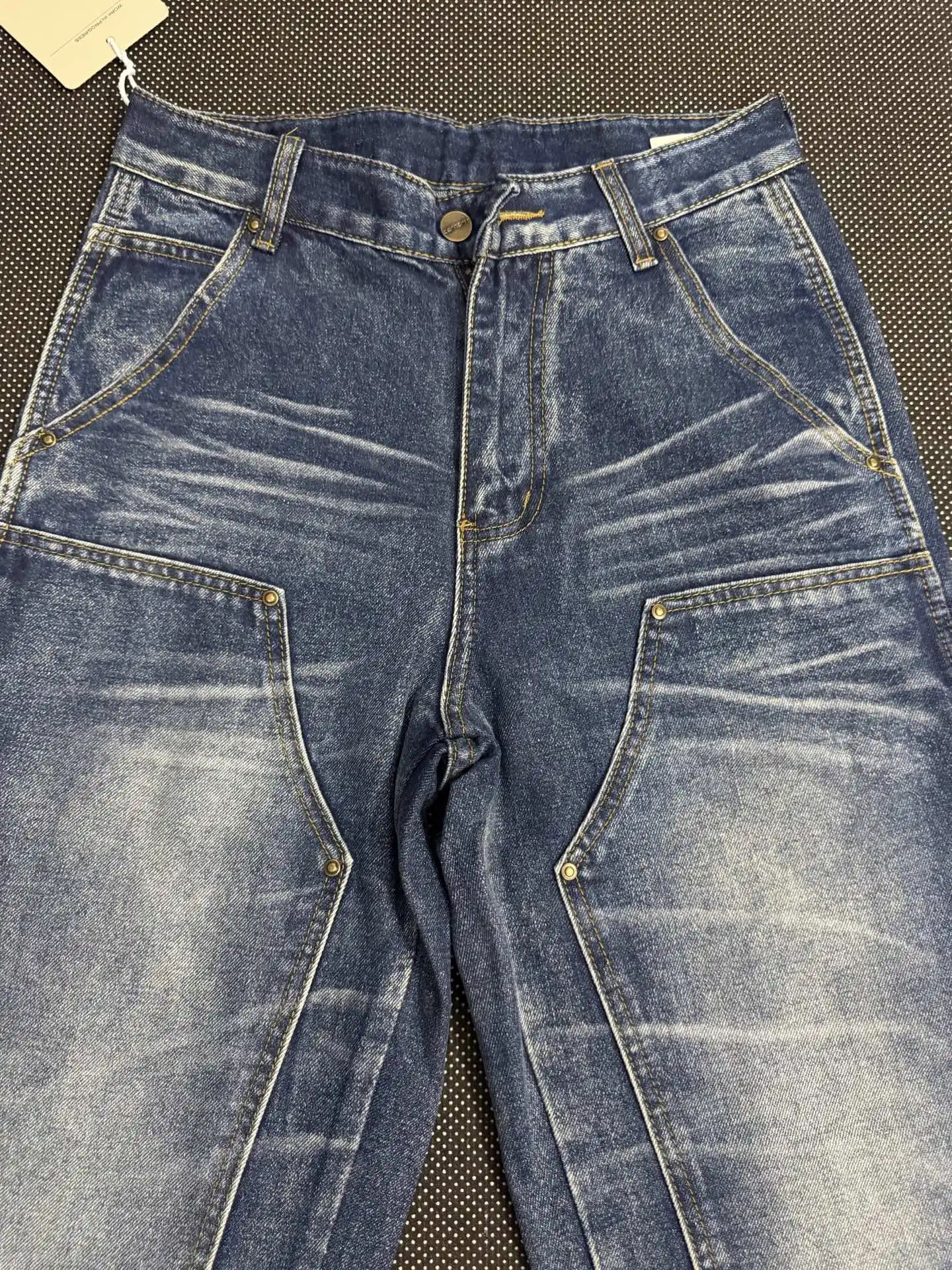 Double-Knee Washed Denim Work Pants D18023133 — view 2