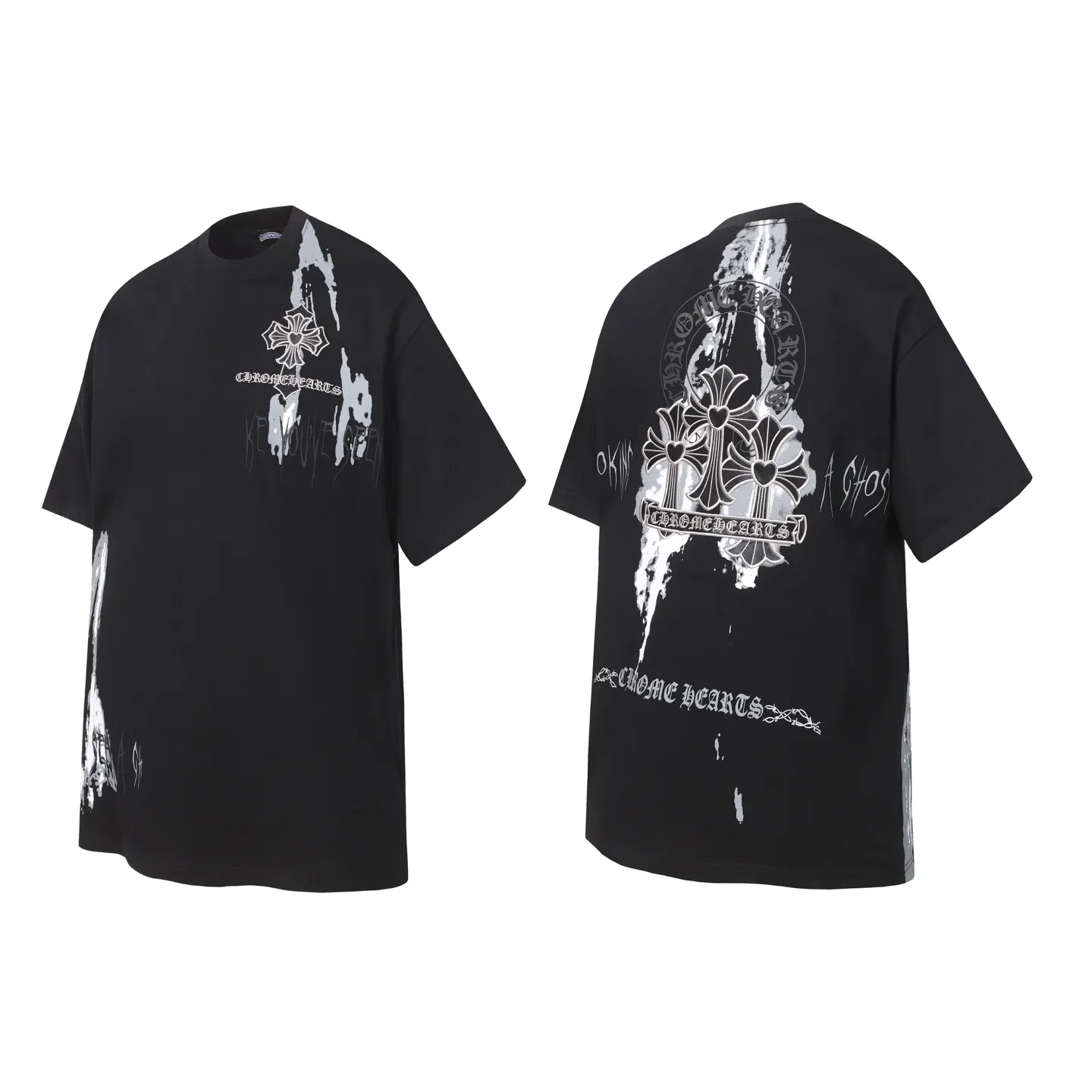 Cross Print Splatter Cotton T-Shirt D11014098