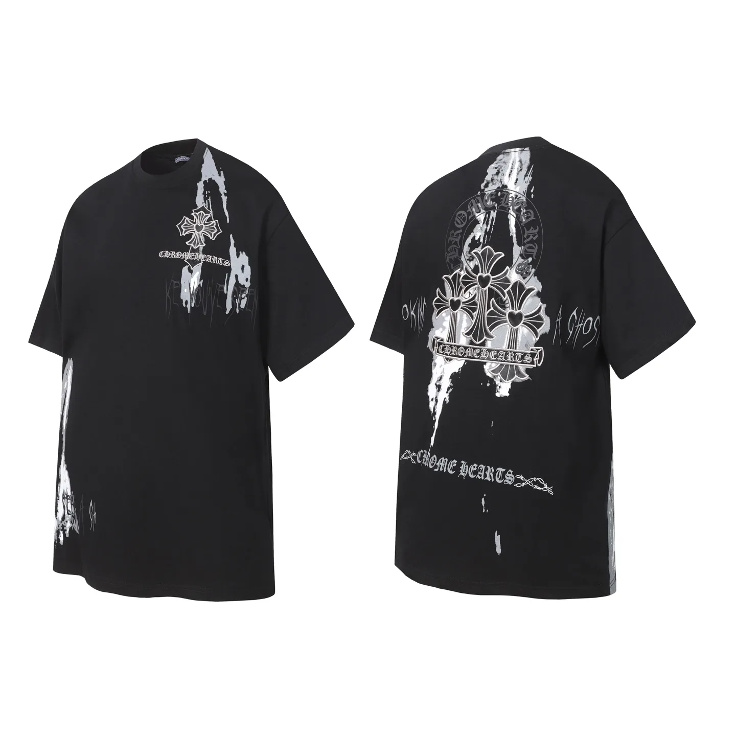 Cross Print Splatter Cotton T-Shirt D11014098