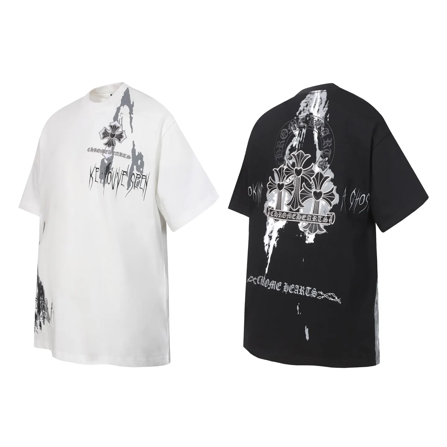 Sanskrit Cross Embroidered Splatter T-Shirt D11014100