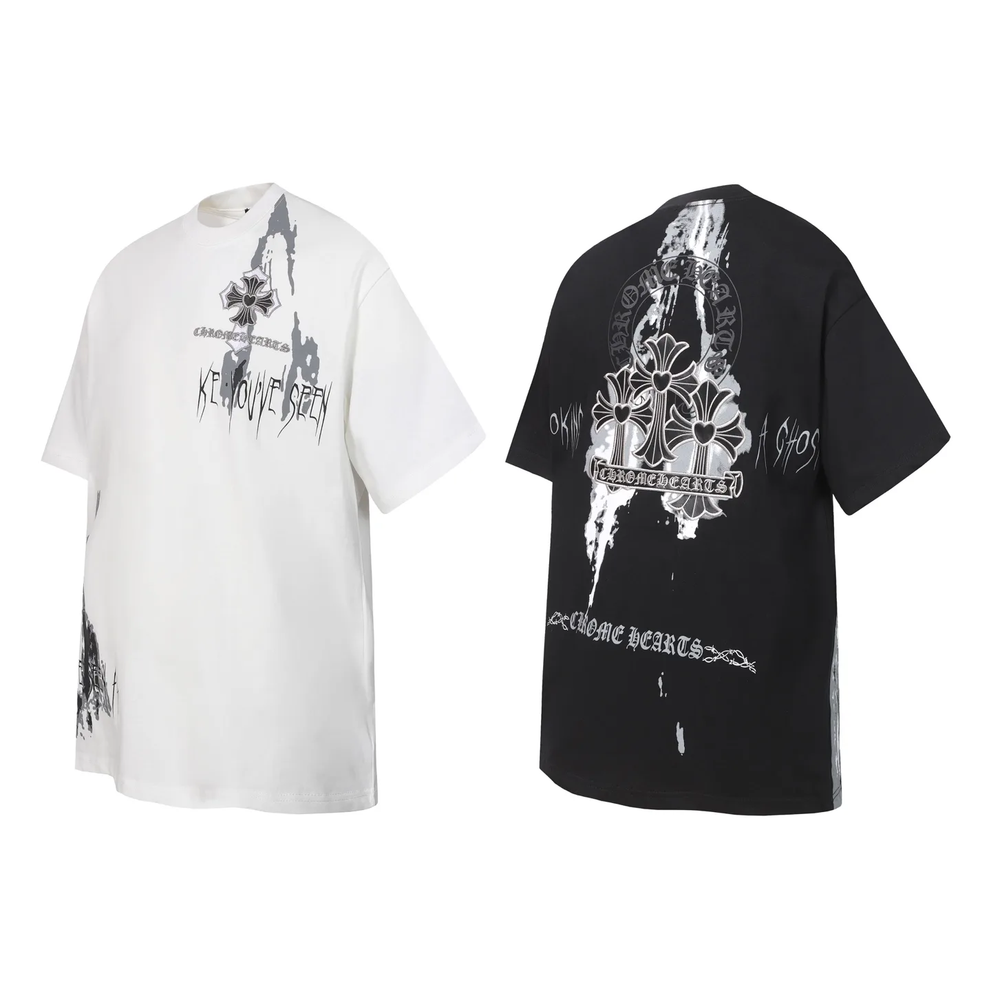 Sanskrit Cross Embroidered Splatter T-Shirt D11014100
