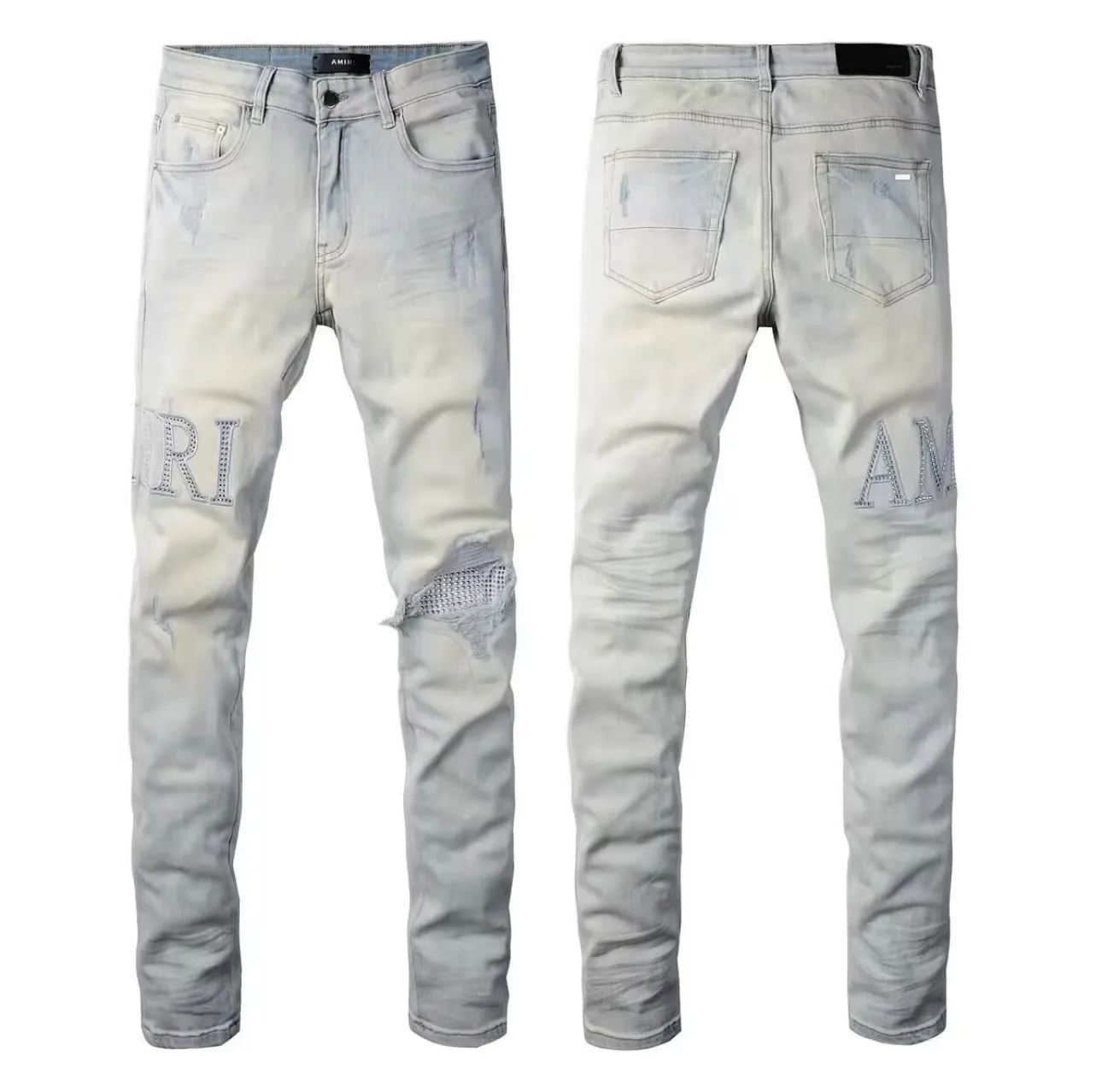 Crystal-Embellished Distressed Slim-Fit Jeans D14523131