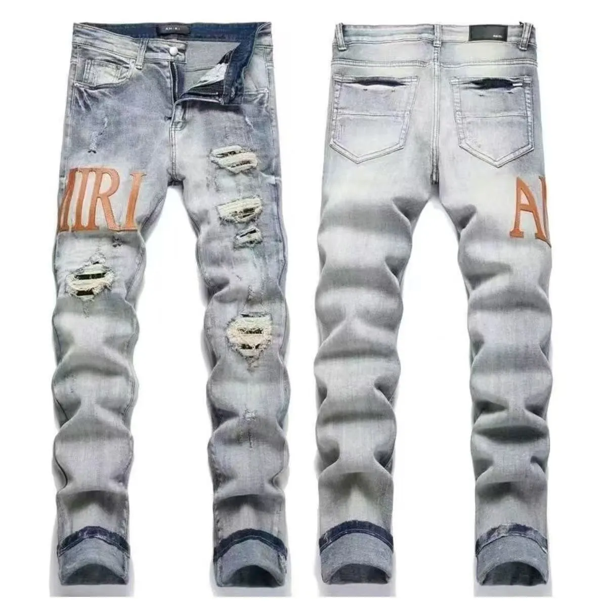 Distressed Logo Patch Slim-Fit Jeans D14523129