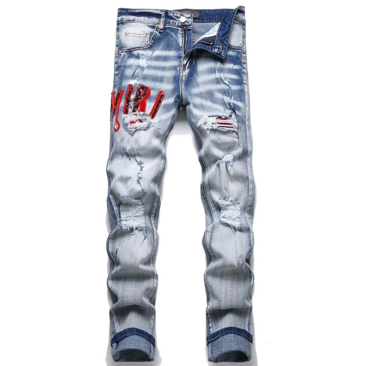 Distressed Slim-Fit Appliqué Jeans D14523124 — view 2
