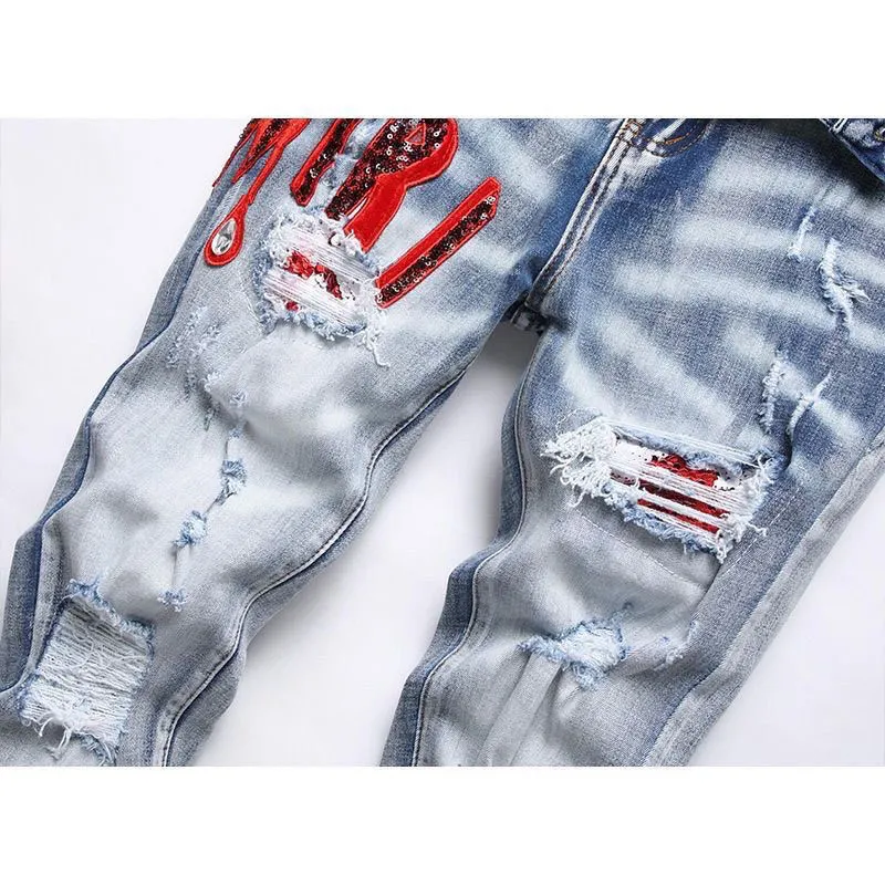 Distressed Slim-Fit Appliqué Jeans D14523124 — view 7