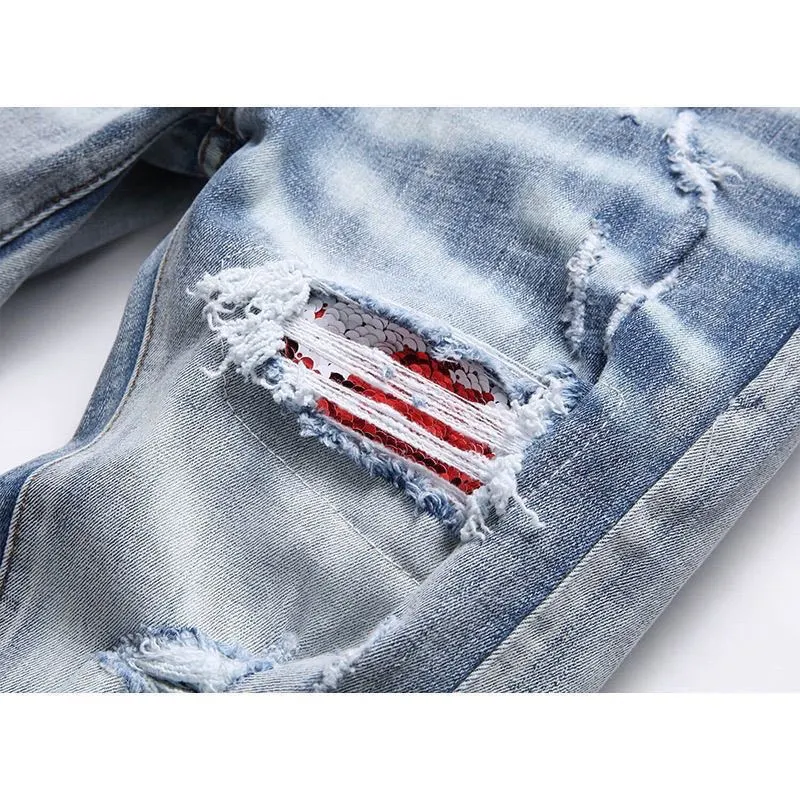 Distressed Slim-Fit Appliqué Jeans D14523124 — view 8
