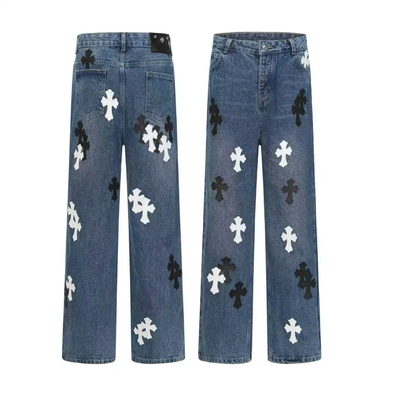 Cross-Patch Appliqué Straight-Leg Jeans D15513882