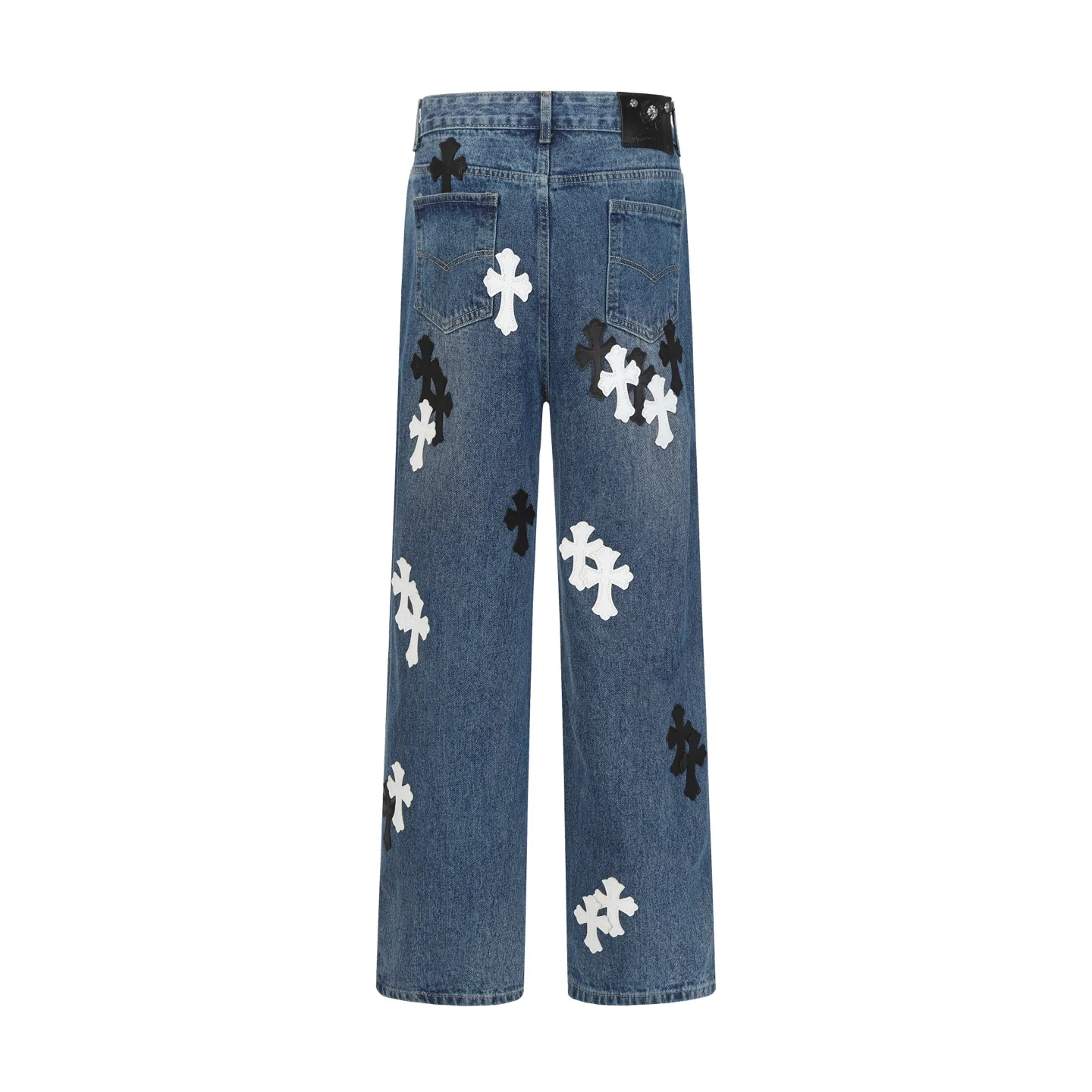 Cross-Patch Appliqué Straight-Leg Jeans D15513882 — view 2