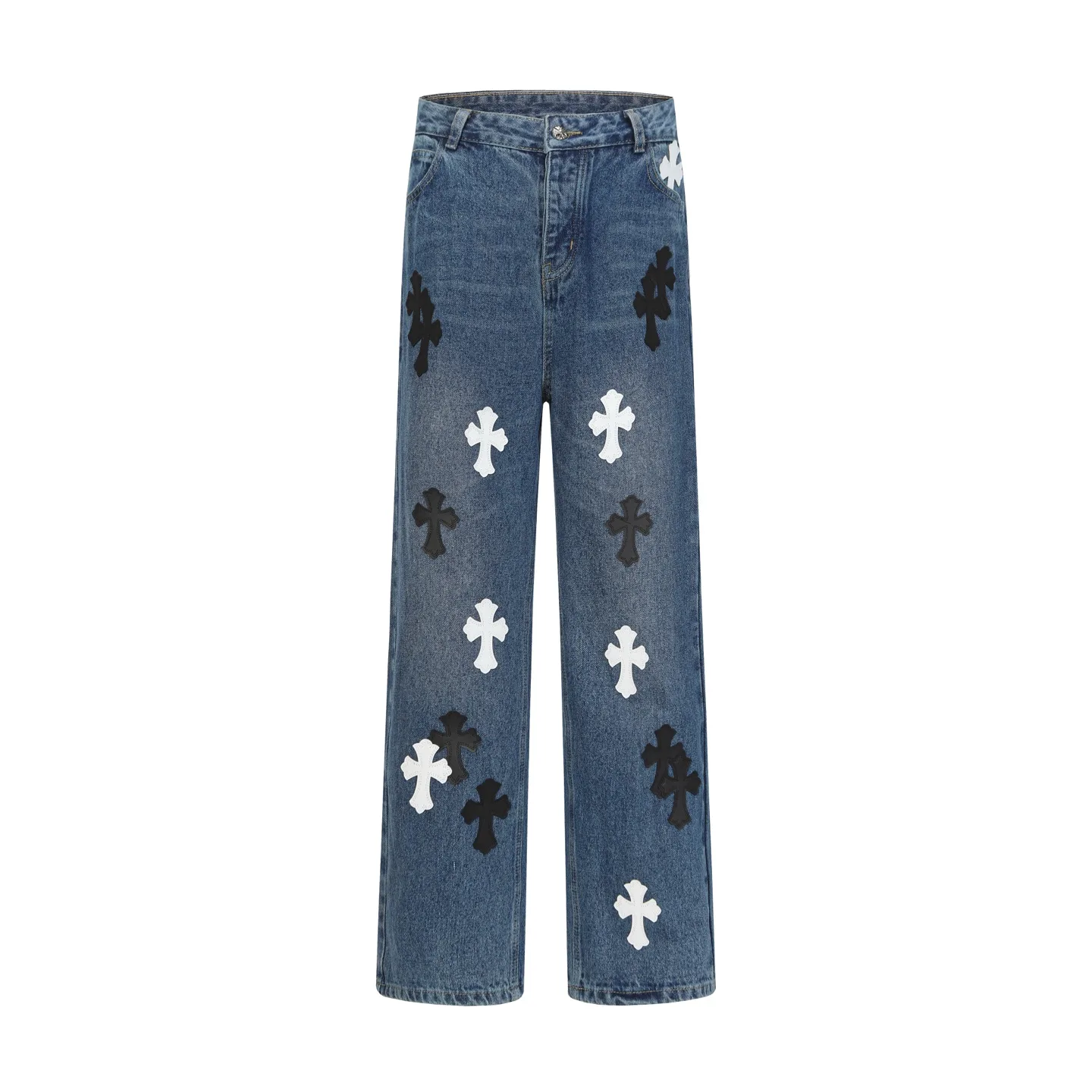 Cross-Patch Appliqué Straight-Leg Jeans D15513882 — view 3